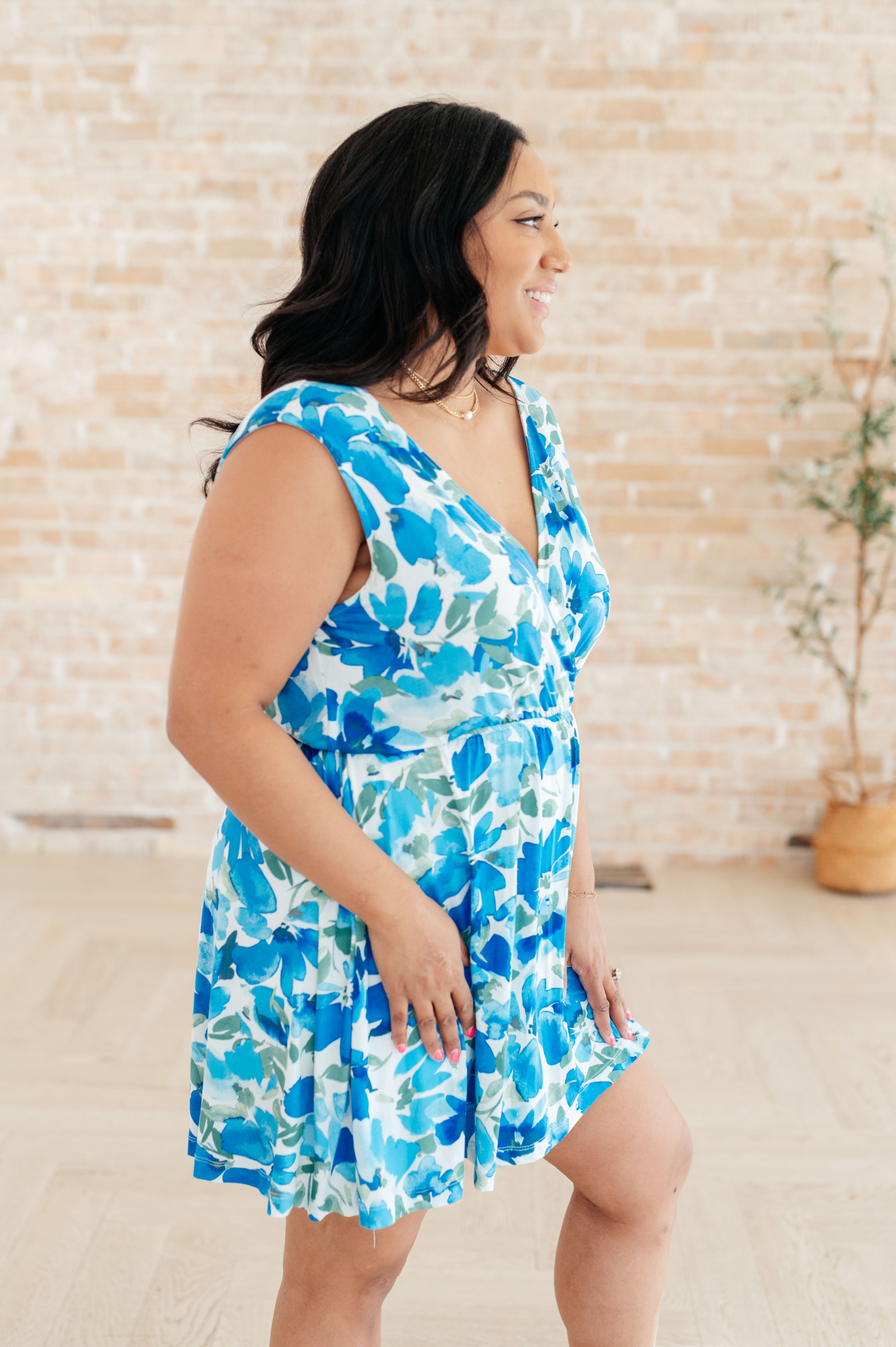 The Sun's Been Quite Kind V-Neck Dress in Blue - Charming Charlie