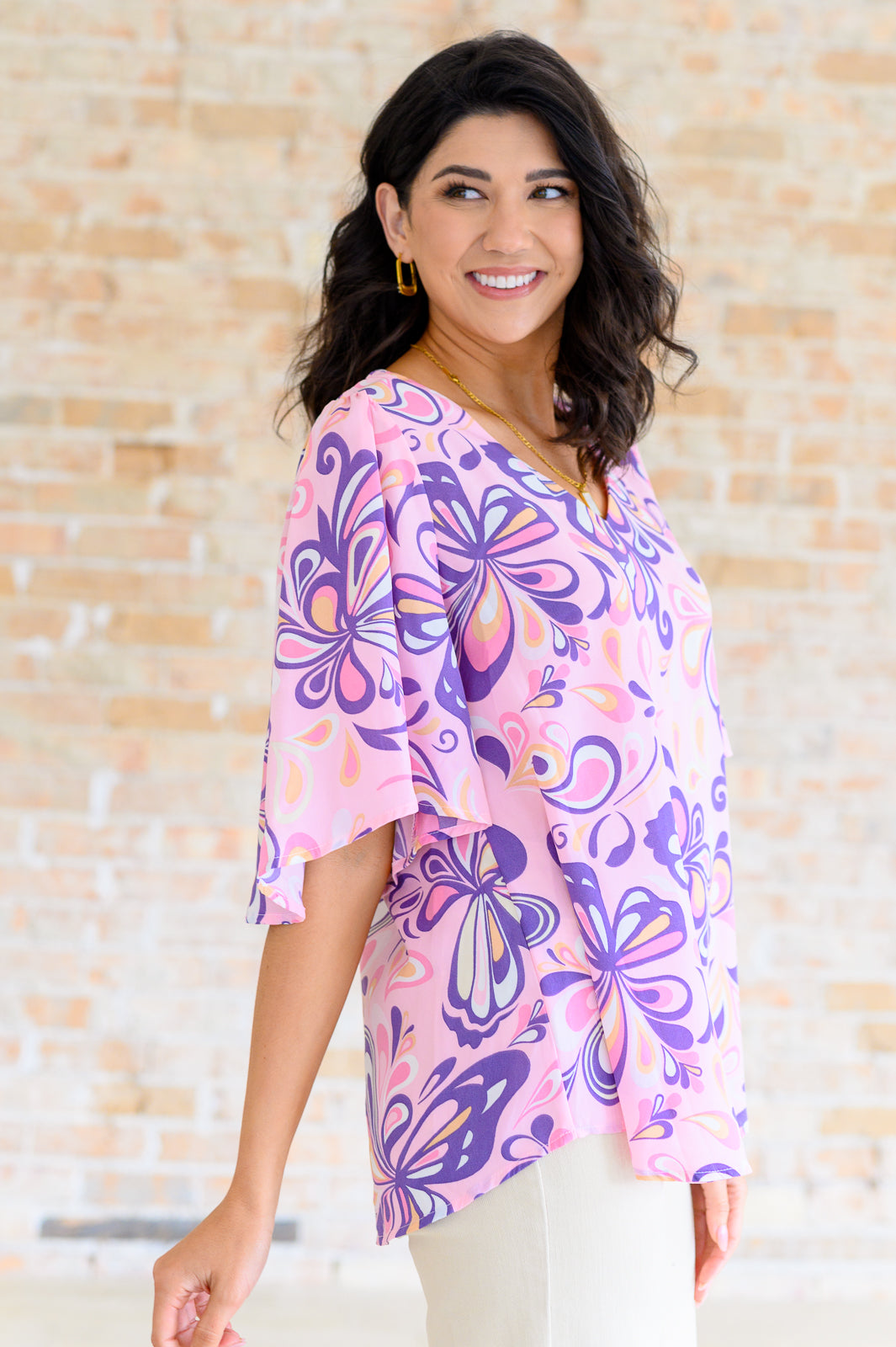 The Tropics V-Neck Top in Blush Multi - Charming Charlie