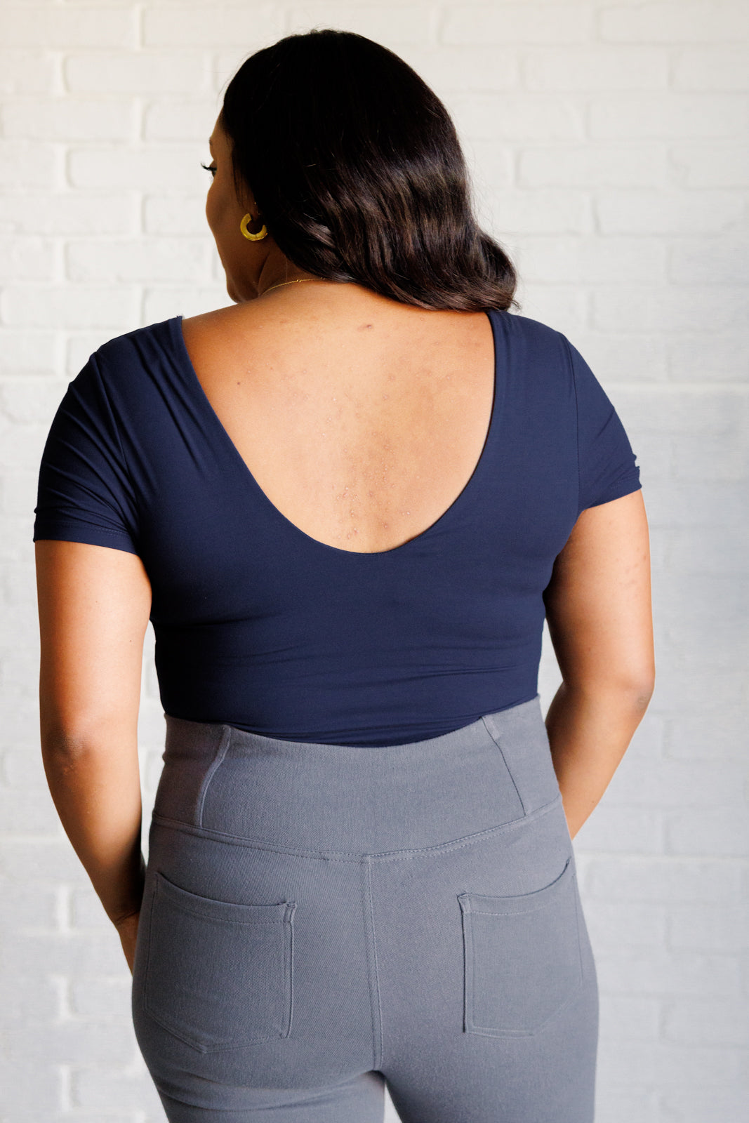 They're Not Like Us Square Neck Bodysuit in Navy - Charming Charlie