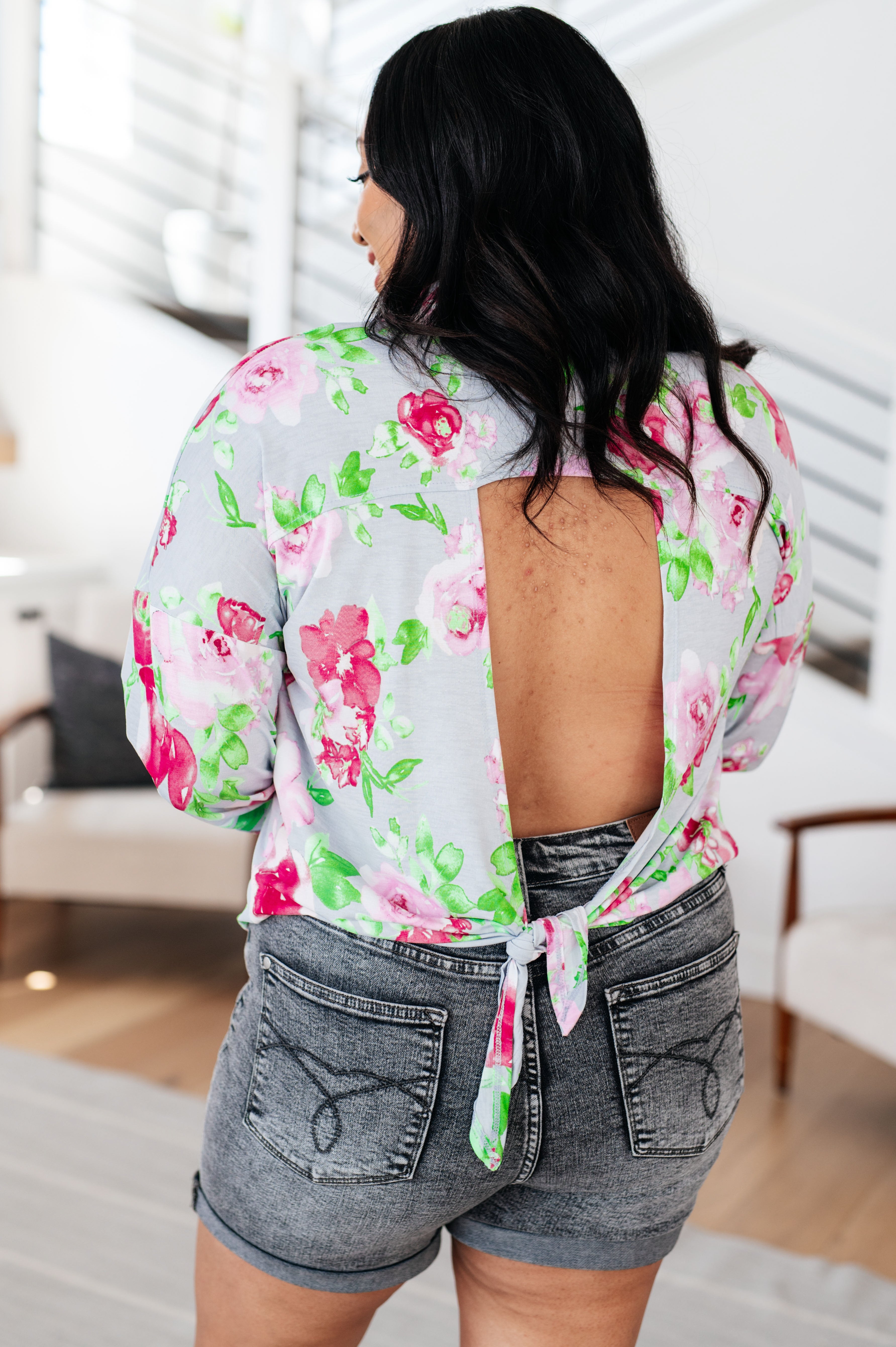 Thinking On It Open Back Floral Top - Charming Charlie