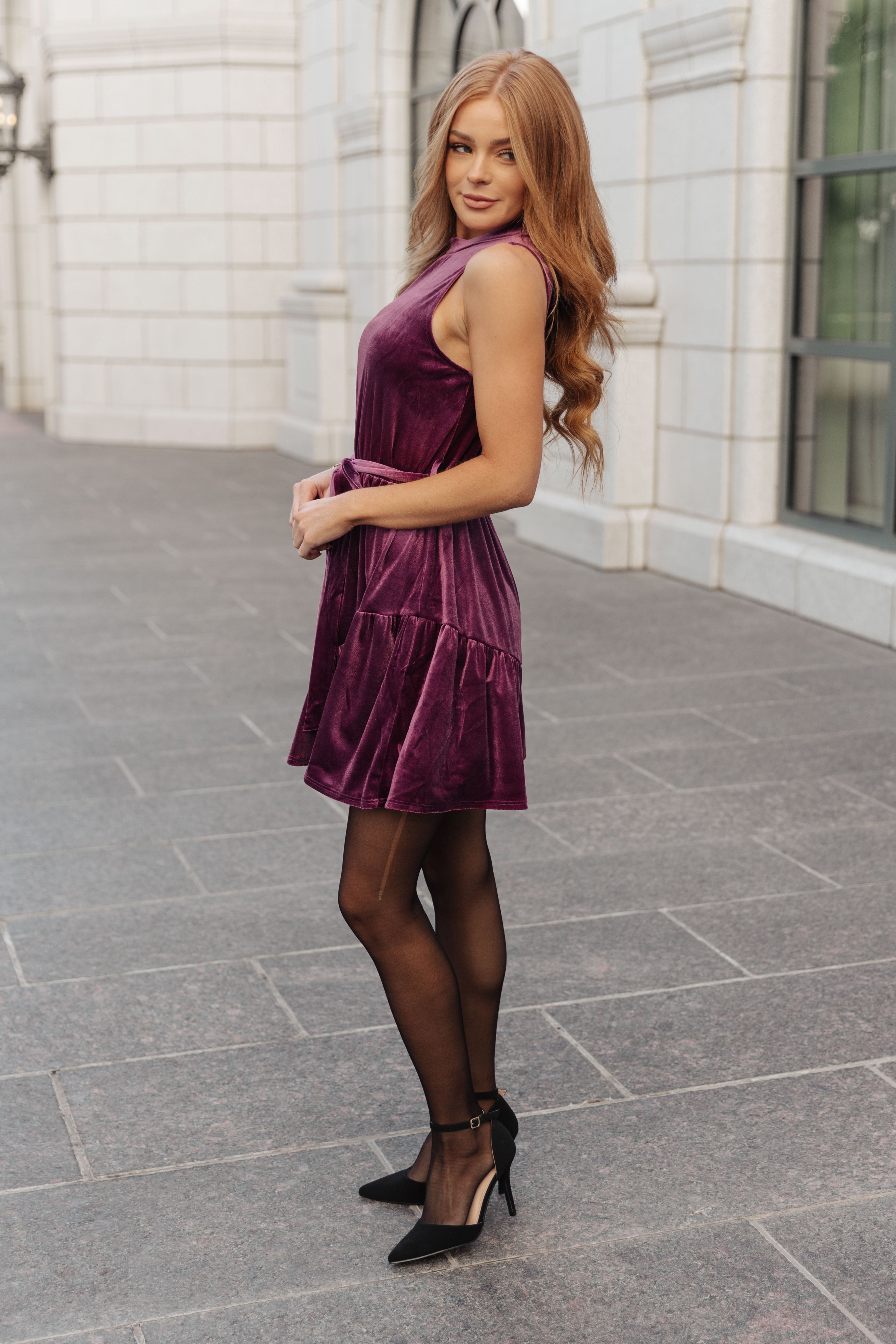 Tied In A Bow Velvet Dress - Charming Charlie