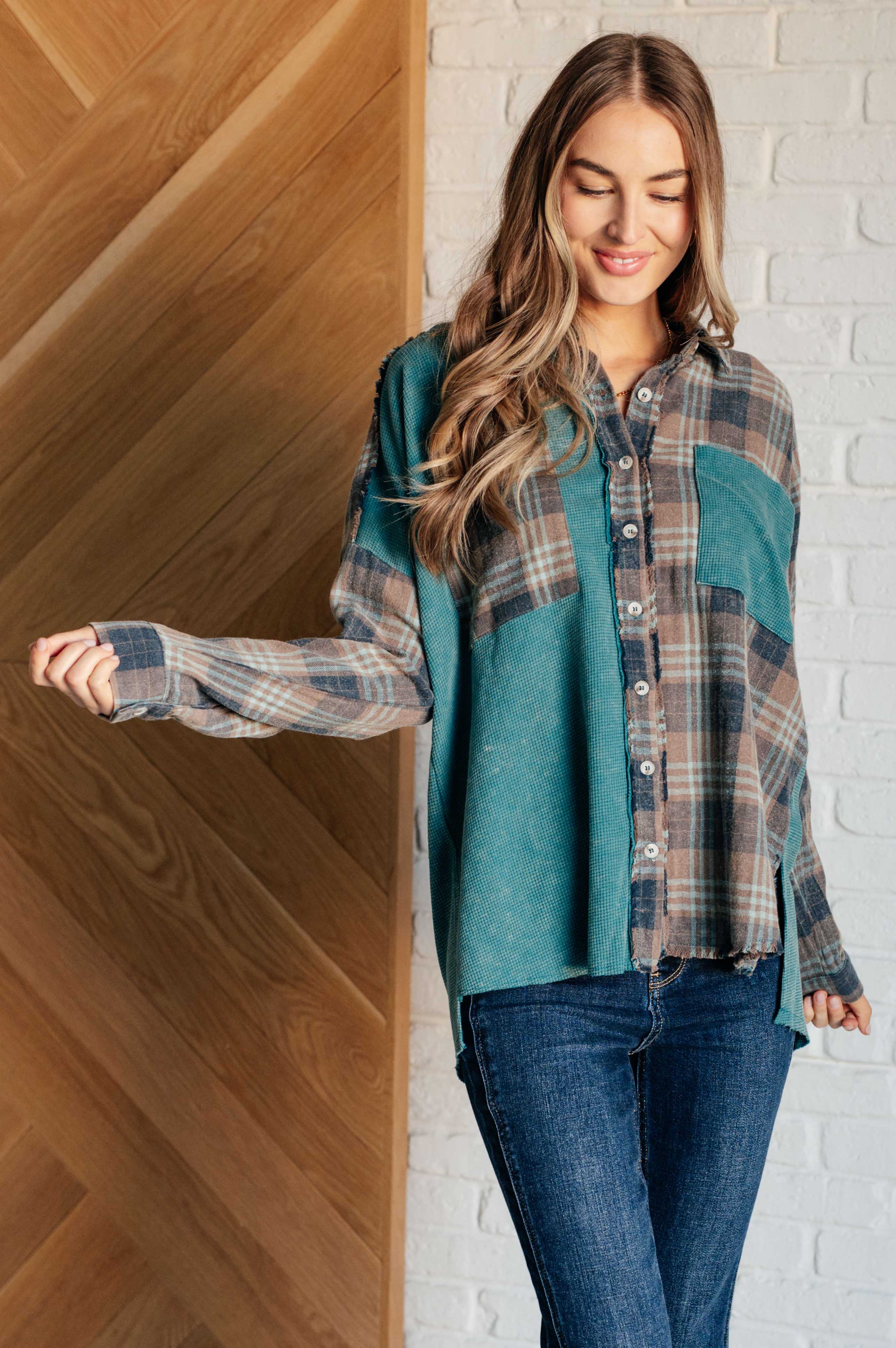 Tied for Time Thermal Plaid Button Up - Charming Charlie