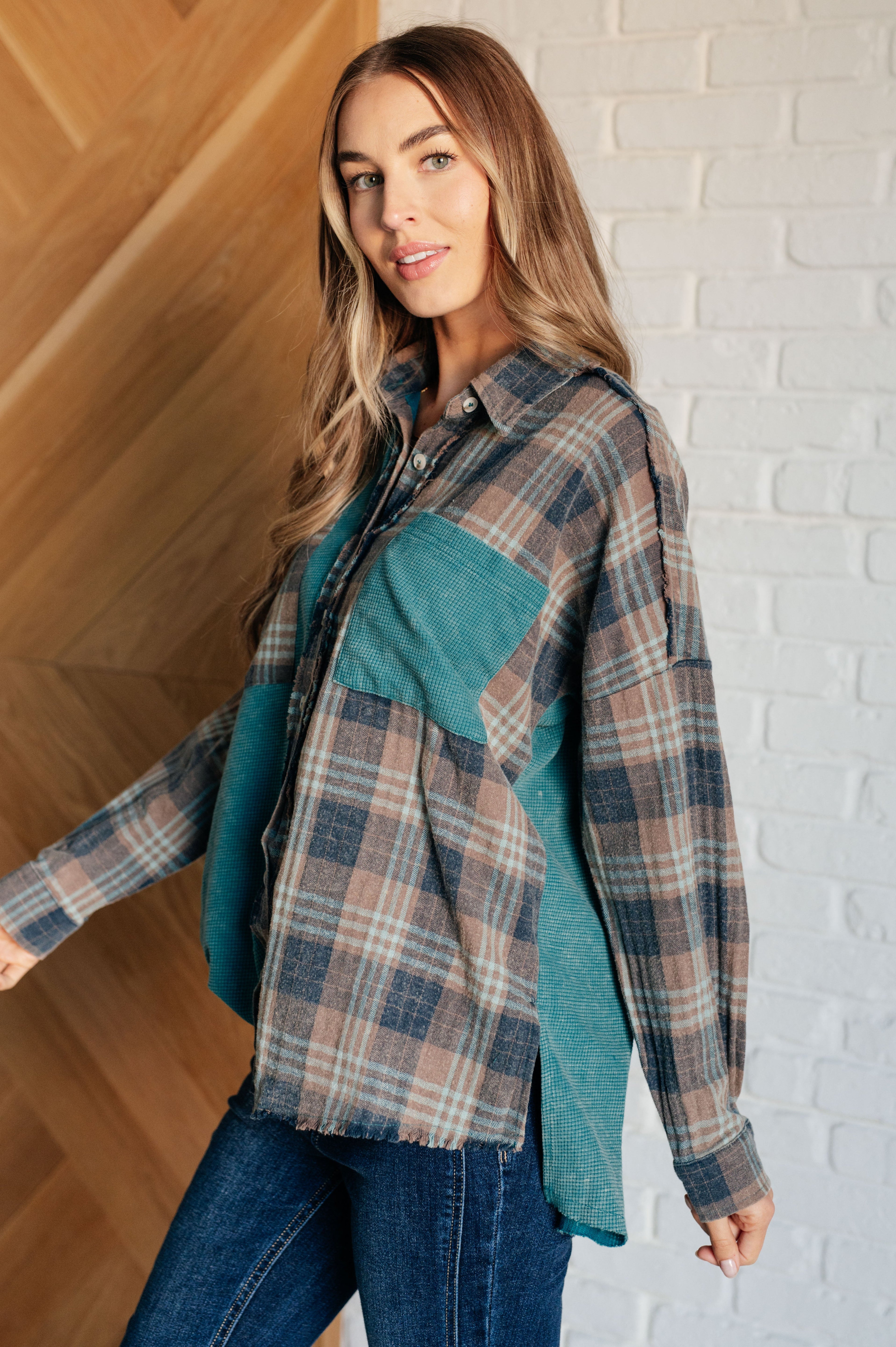 Tied for Time Thermal Plaid Button Up - Charming Charlie