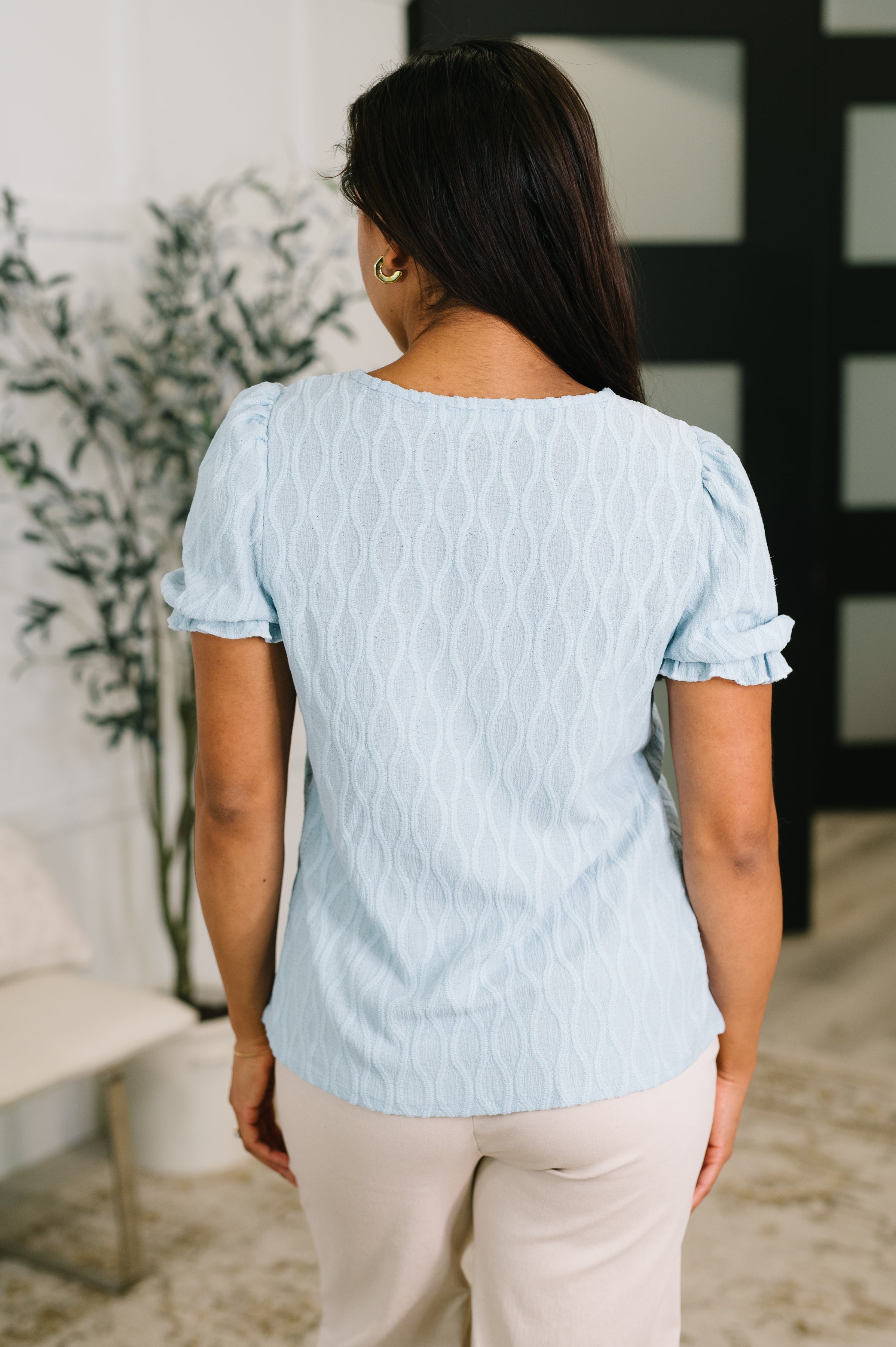 To Call My Own Textured Blouse in Powder Blue - Charming Charlie