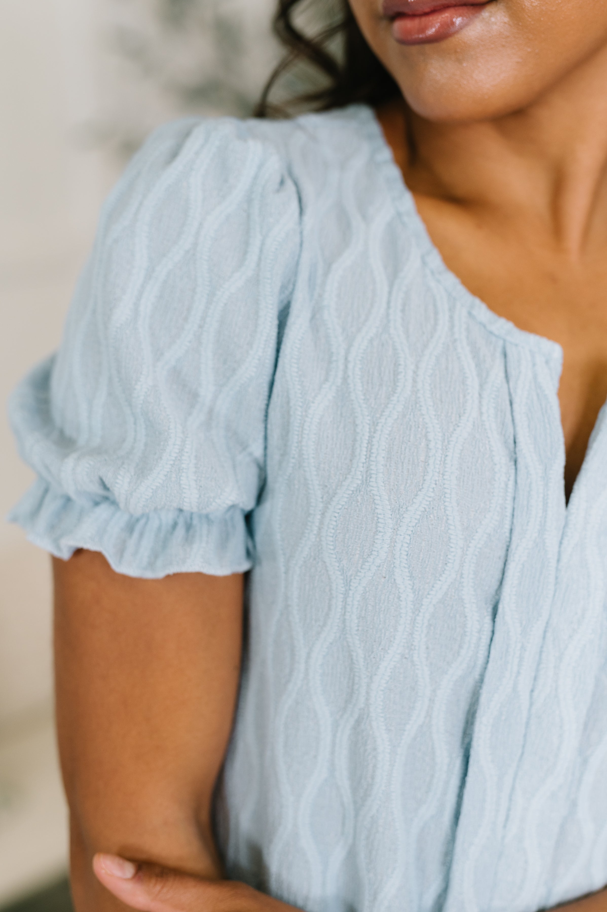 To Call My Own Textured Blouse in Powder Blue - Charming Charlie