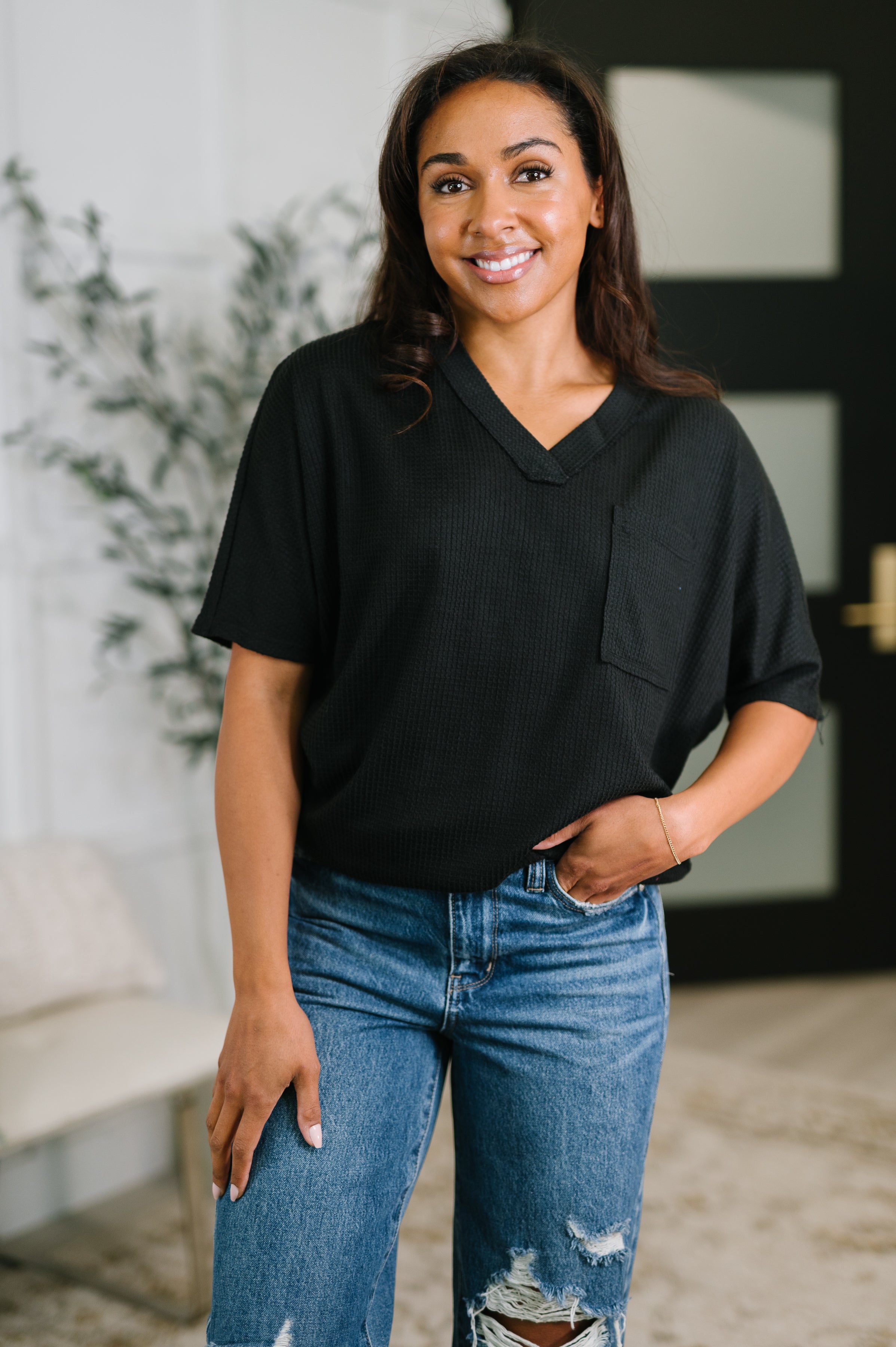 Together We're Unlimited Basic V-Neck Tee in Black - Charming Charlie