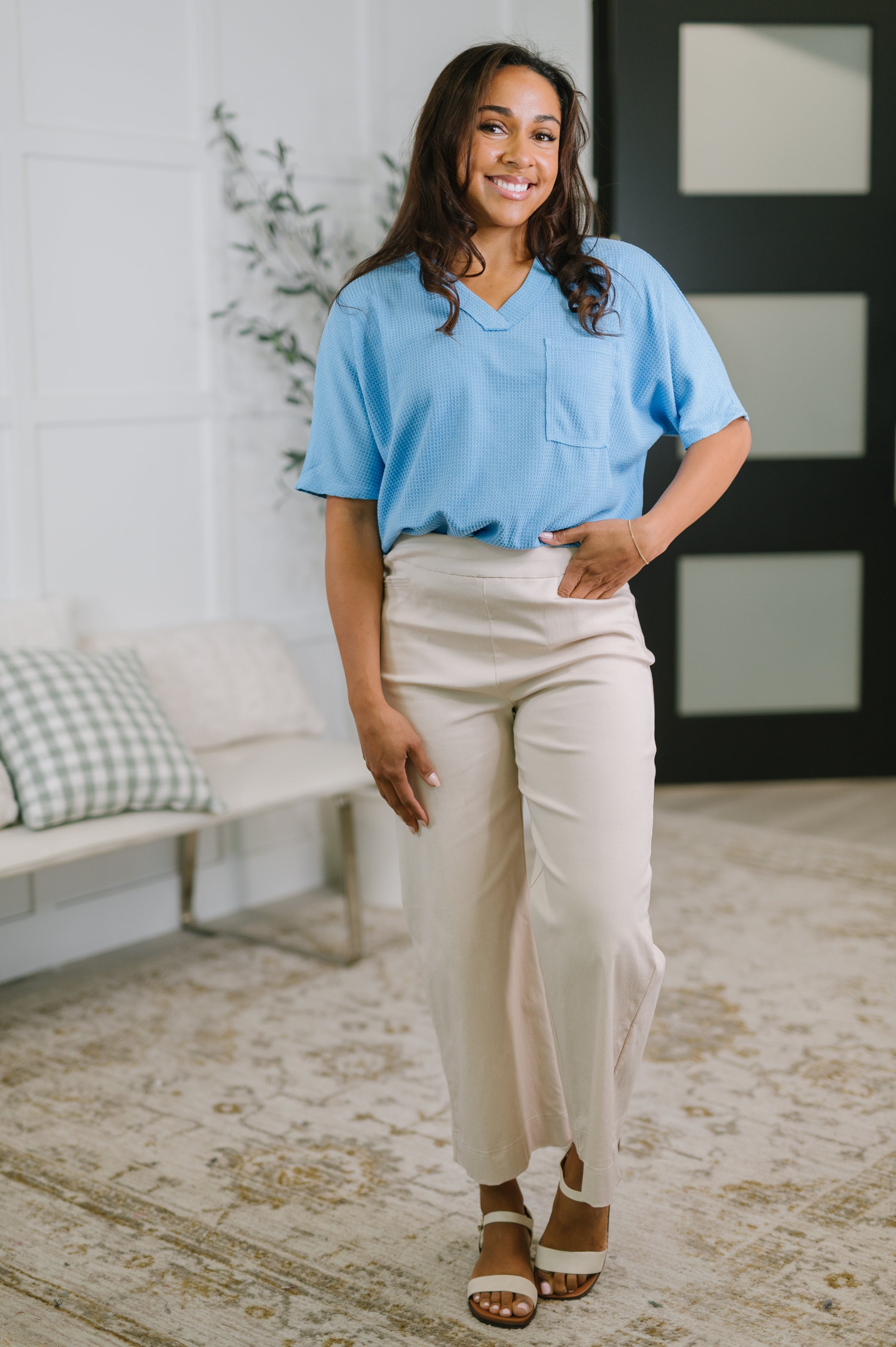 Together We're Unlimited Basic V-Neck Tee in Ocean Blue - Charming Charlie