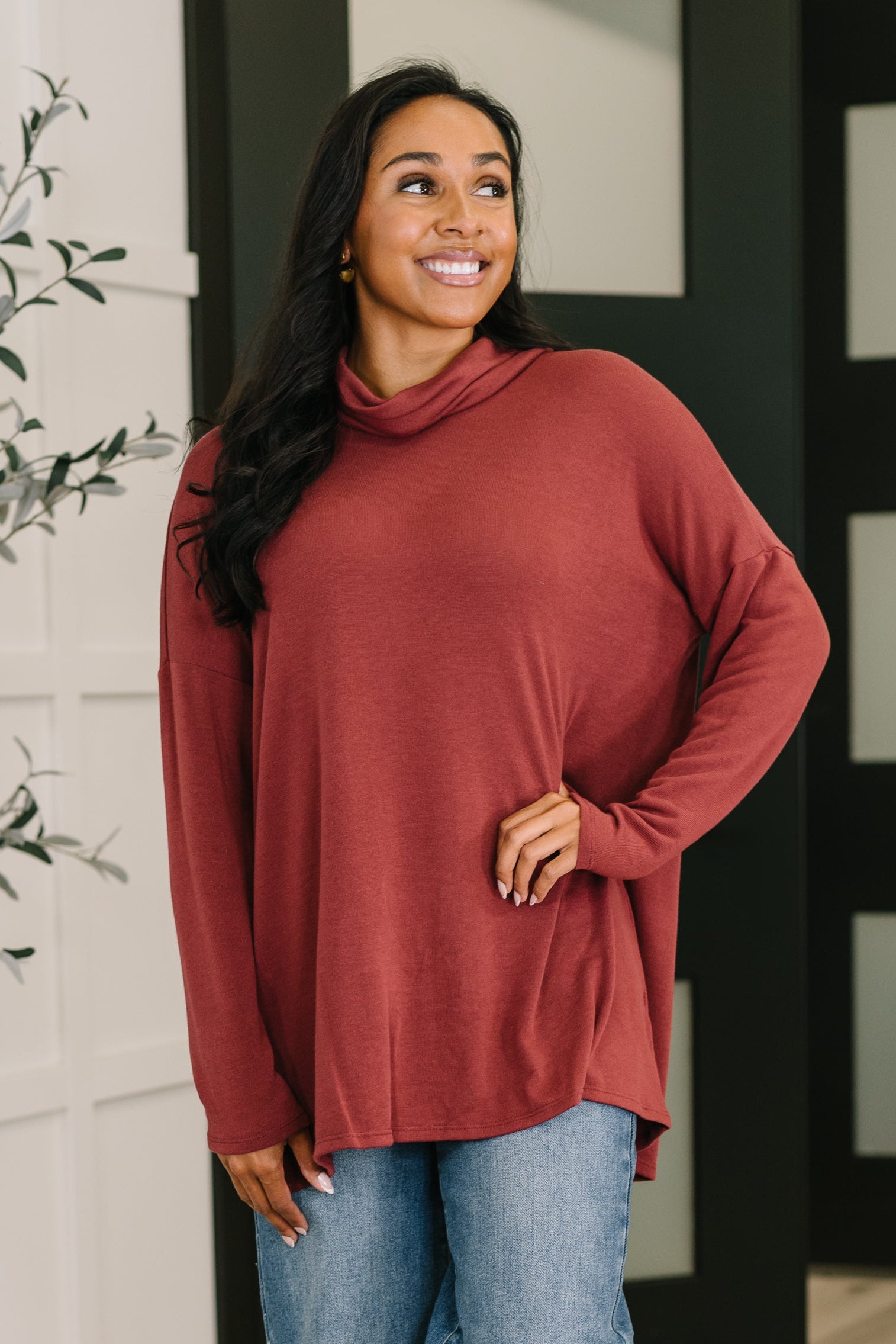 Travel Destination Cowl Neck Pullover in Wine - Charming Charlie