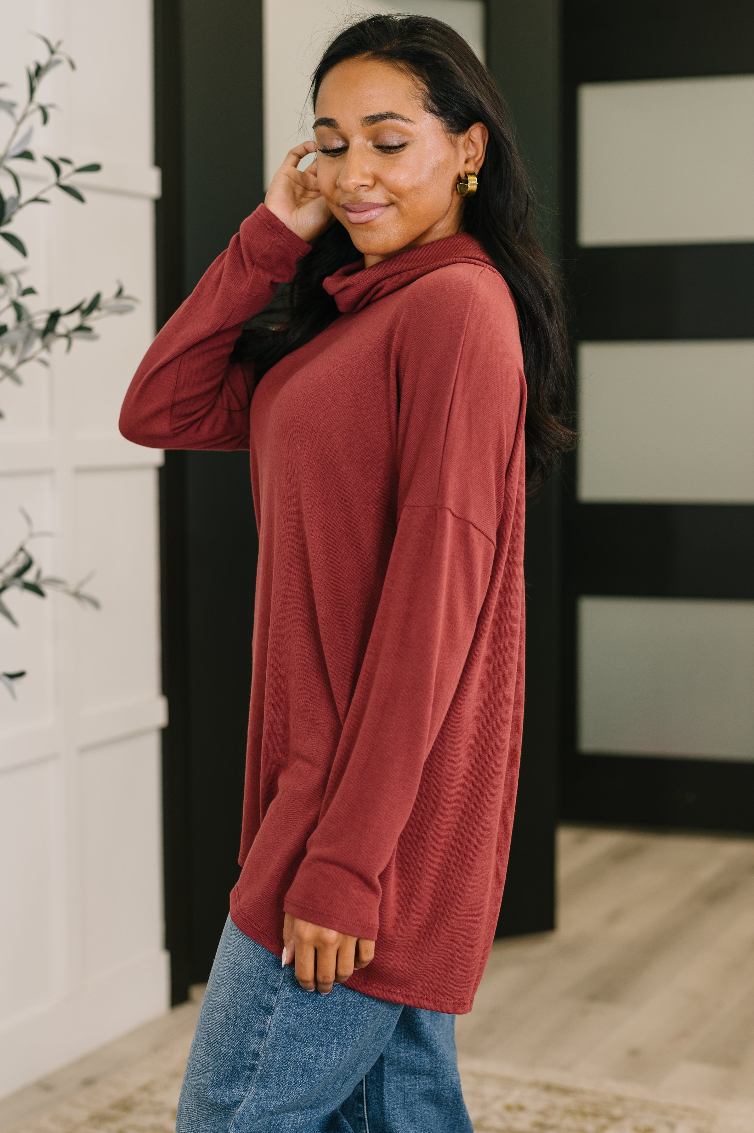 Travel Destination Cowl Neck Pullover in Wine - Charming Charlie