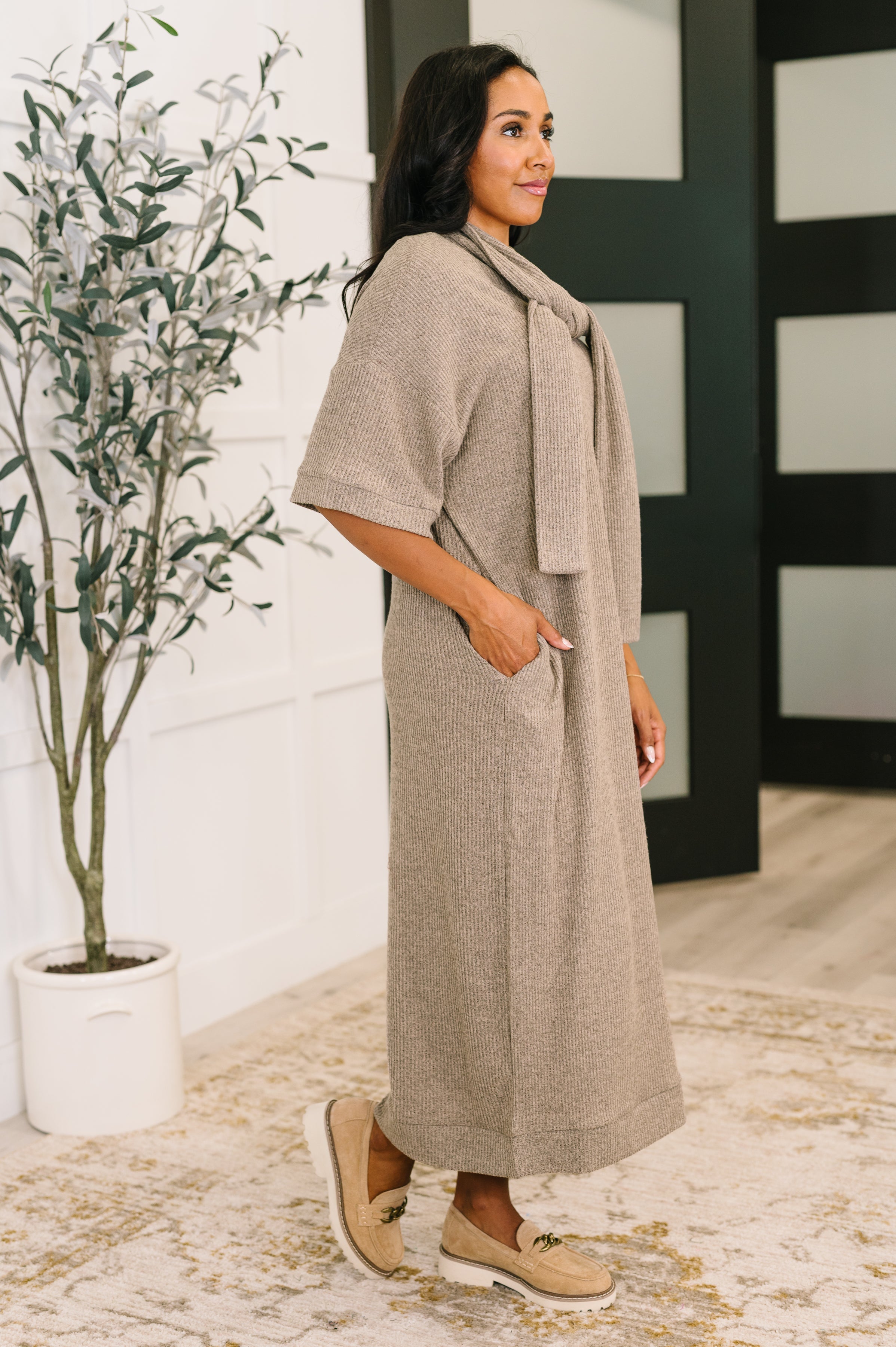 Travel Envy Ribbed Knit Dress in Light Coco - Charming Charlie
