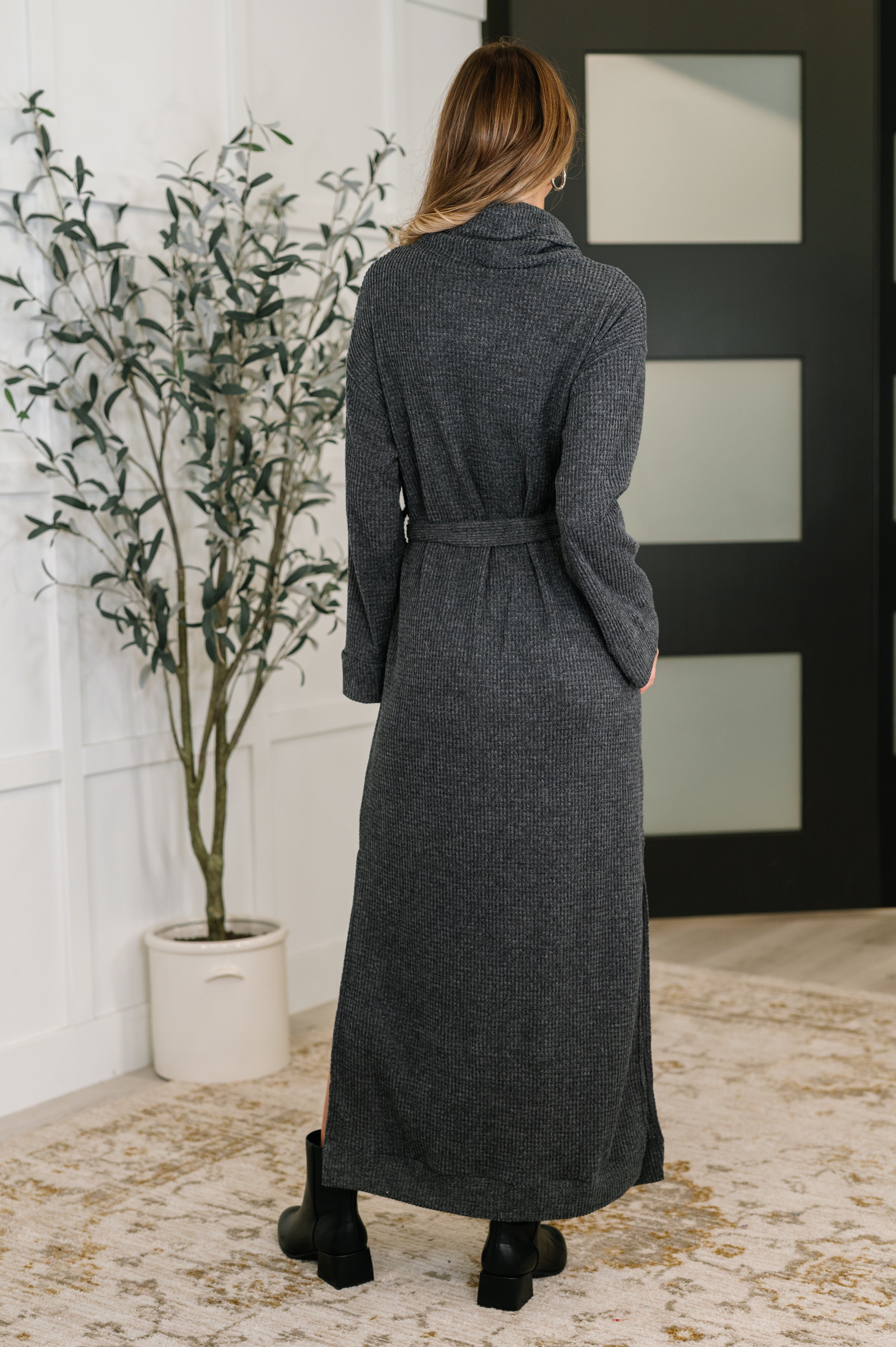 Travel Plush Knit Dress in Charcoal - Charming Charlie