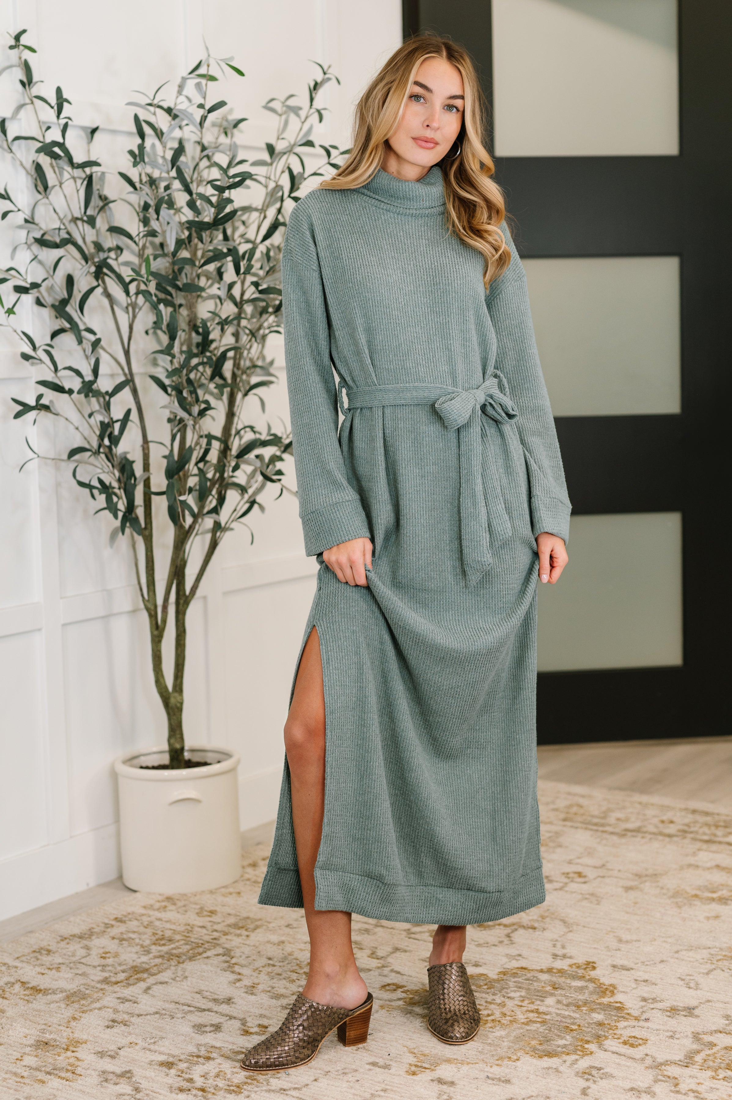 Travel Plush Knit Dress in Soft Teal - Charming Charlie
