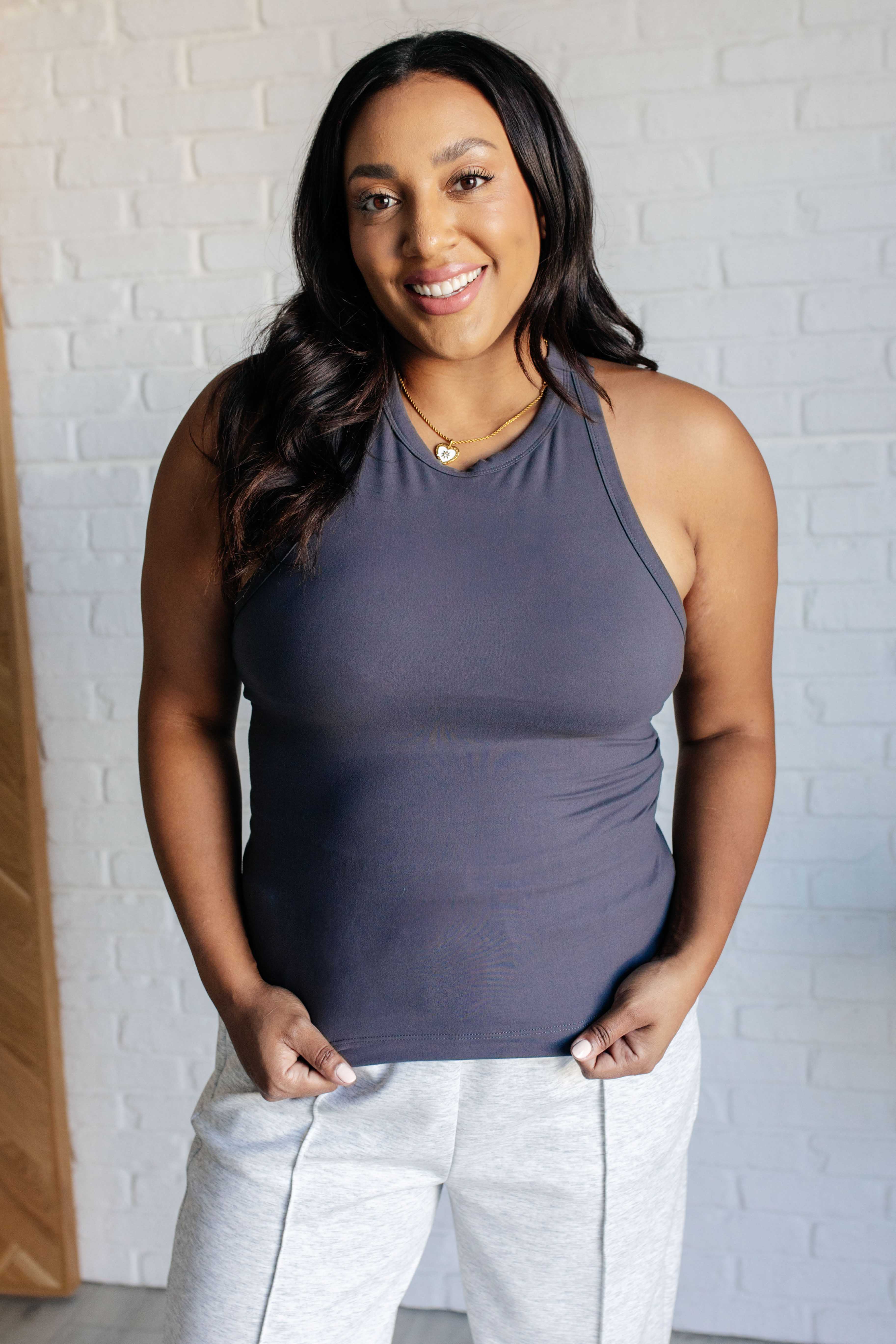 Truly Loyal Racerback Tank in Charcoal - Charming Charlie