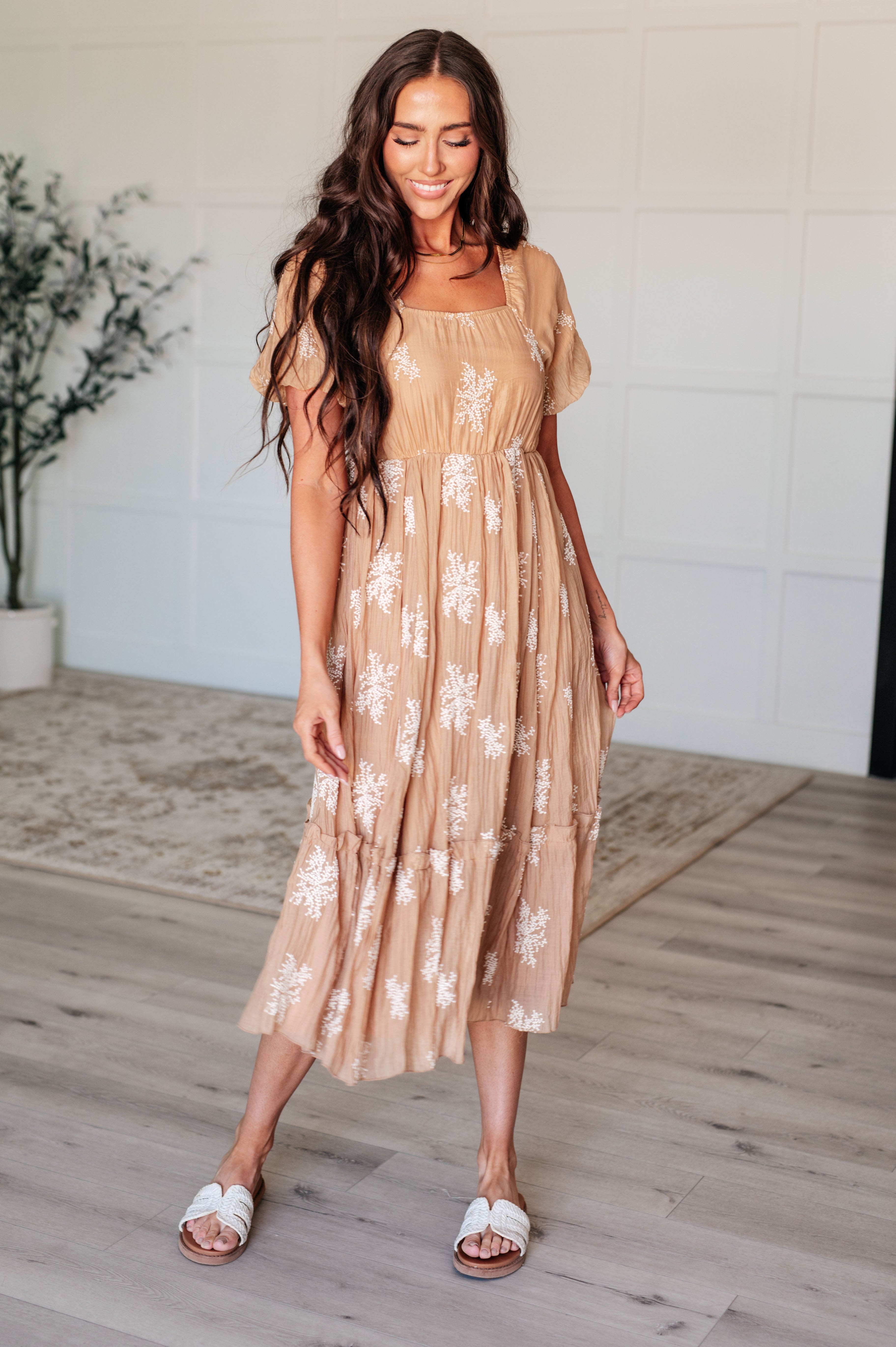 Trusting My Intuition Balloon Sleeve Dress in Camel - Charming Charlie