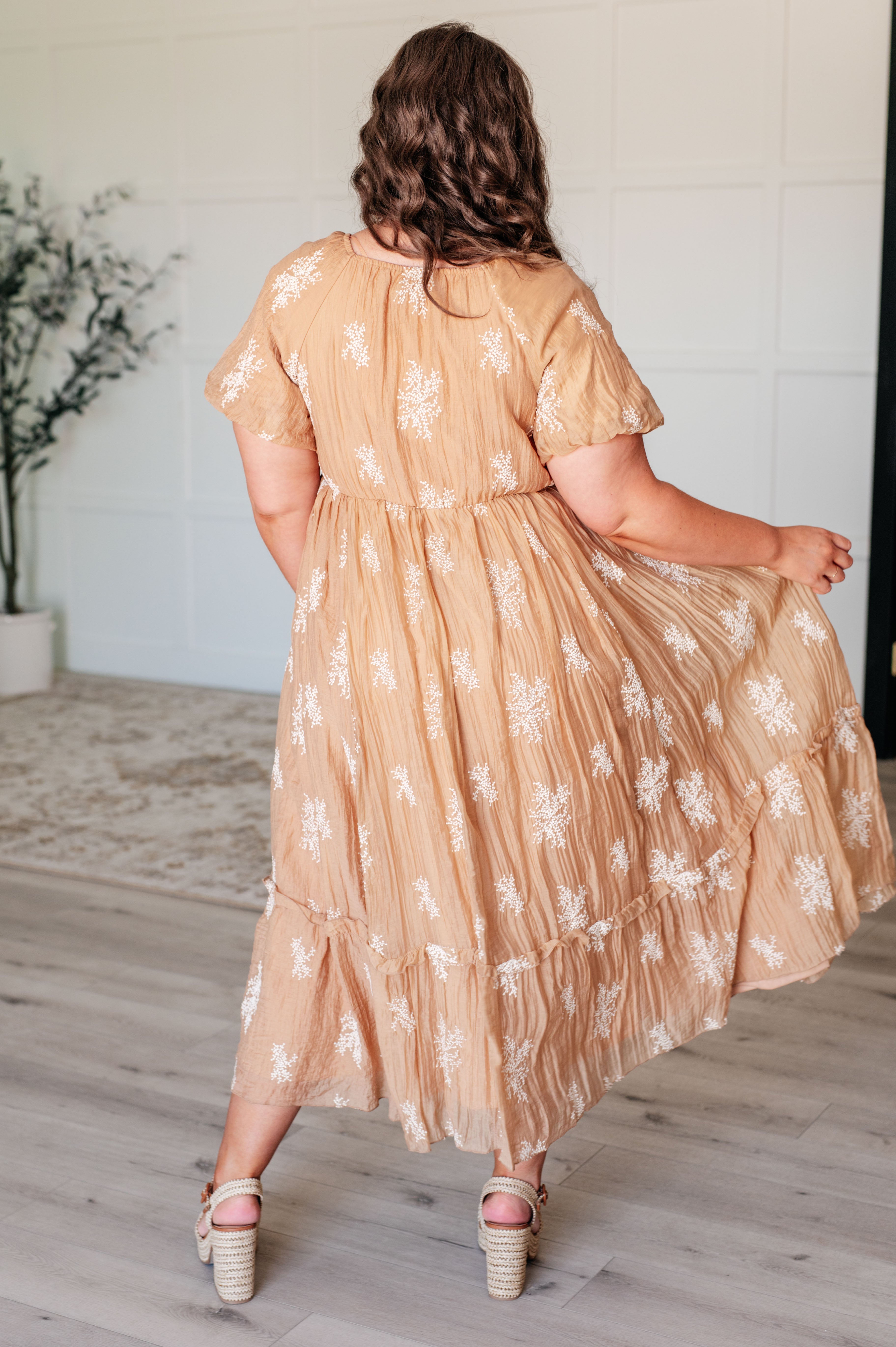 Trusting My Intuition Balloon Sleeve Dress in Camel - Charming Charlie