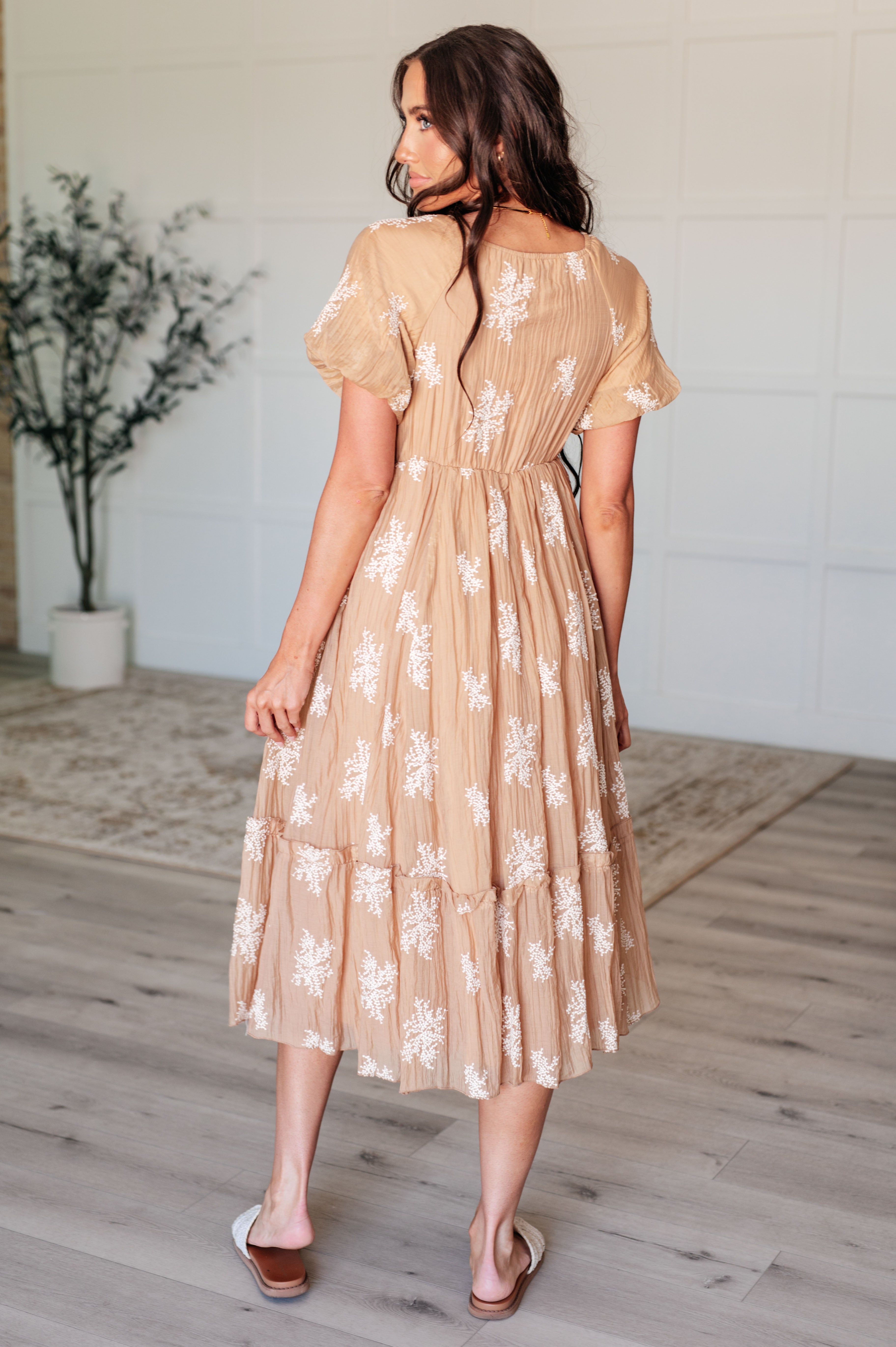 Trusting My Intuition Balloon Sleeve Dress in Camel - Charming Charlie
