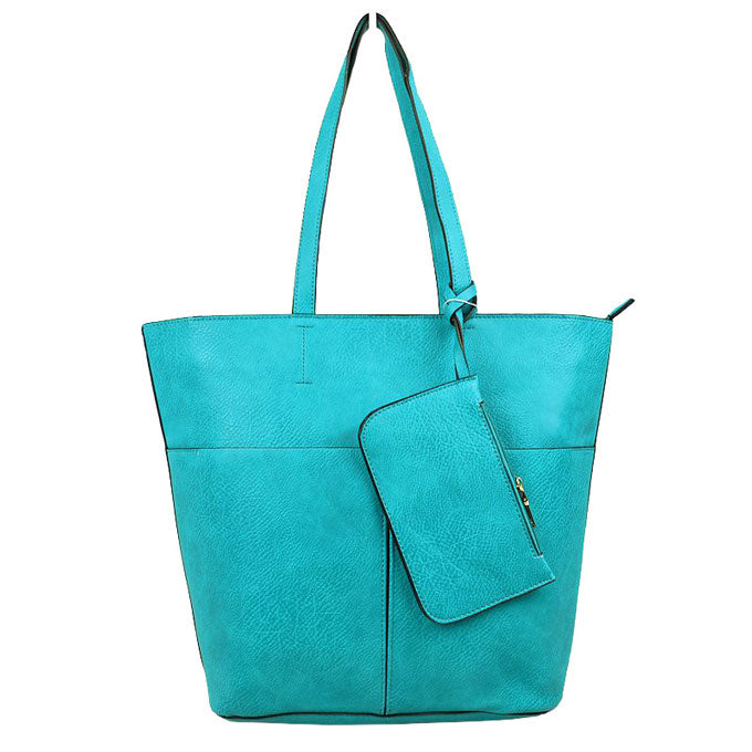 Turquoise 3 In 1 Large Soft Leather Women's Tote Handbags, There's spacious and soft leather tote offers triple the styling options. Featuring a spacious profile and a removable pouch makes it an amazing everyday go-to bag. Spacious enough for carrying any and all of your outgoing essentials. The straps helps carrying this shoulder bag comfortably. Perfect as a beach bag to carry foods, drinks, big beach blanket, towels, swimsuit, toys, flip flops, sun screen and more.