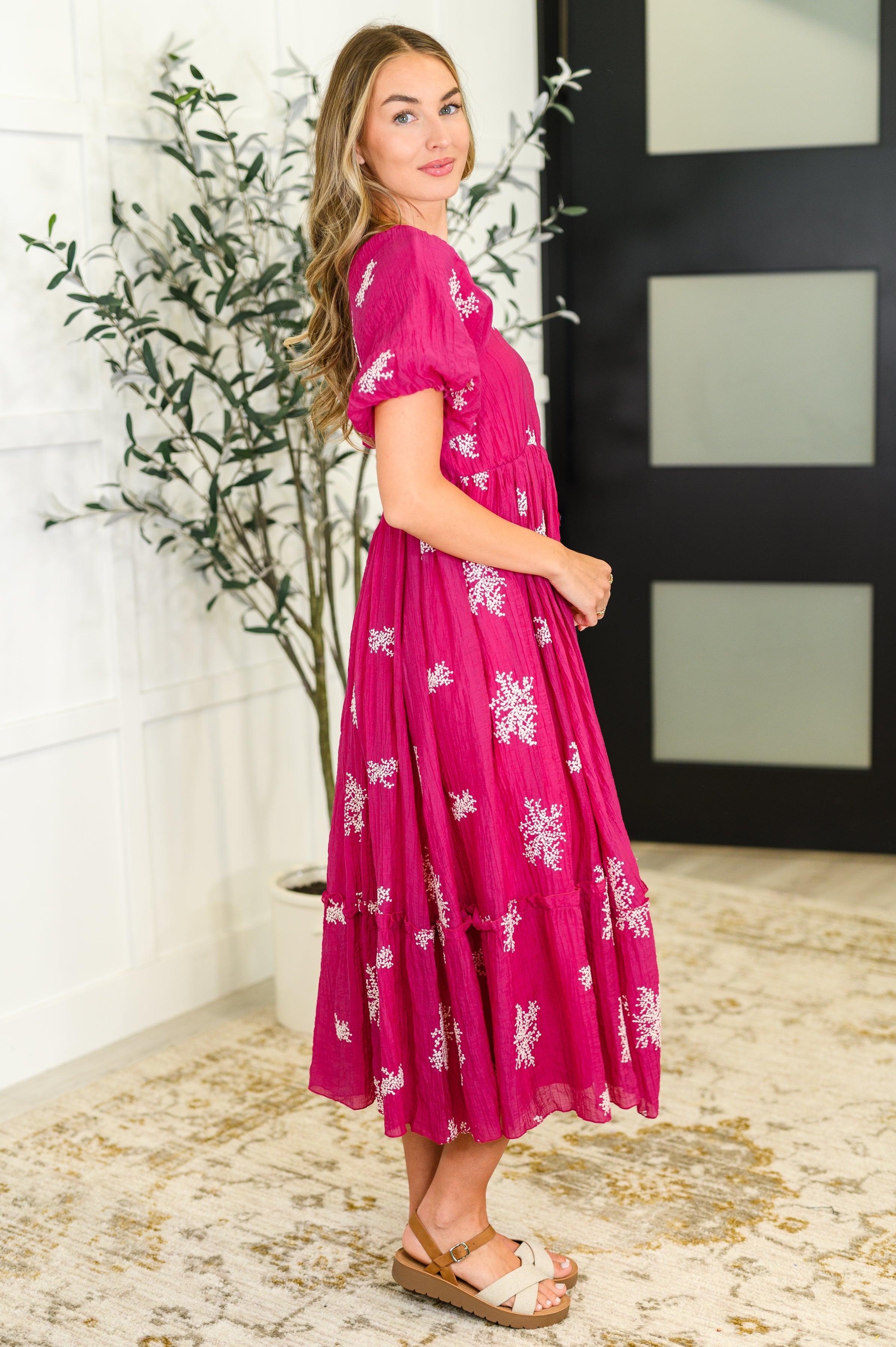 Twirl in Bloom Square Neck Dress in Hot Pink - Charming Charlie