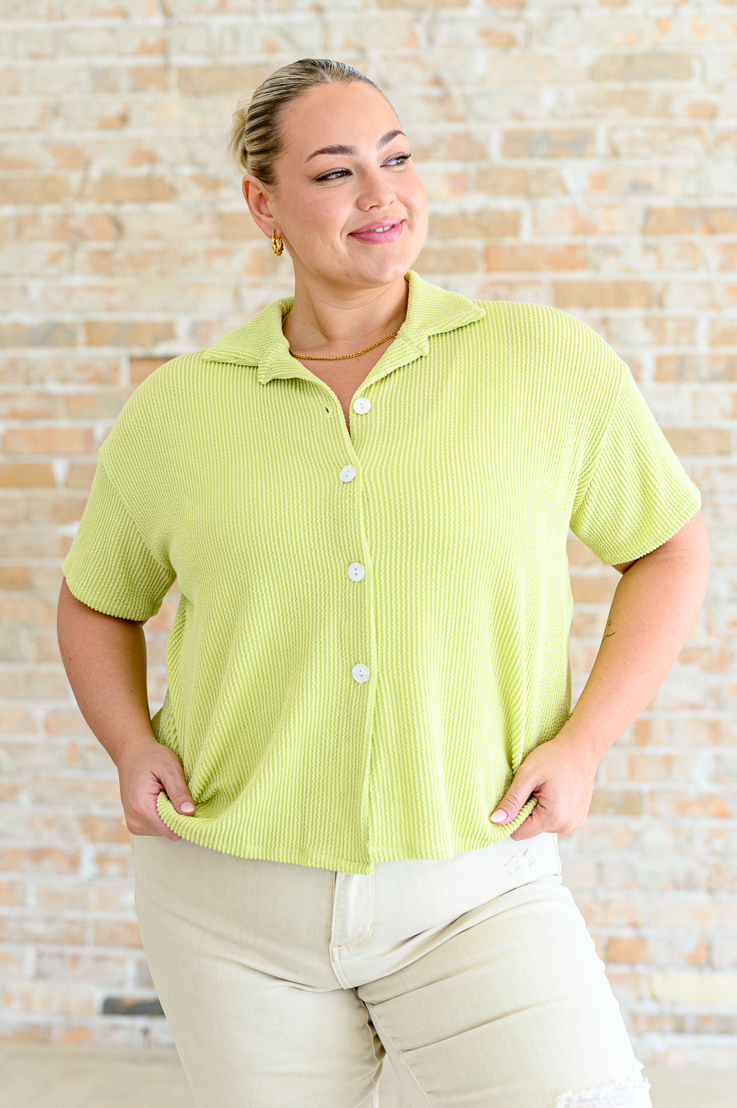 Two's Company Ribbed Button Down - Charming Charlie