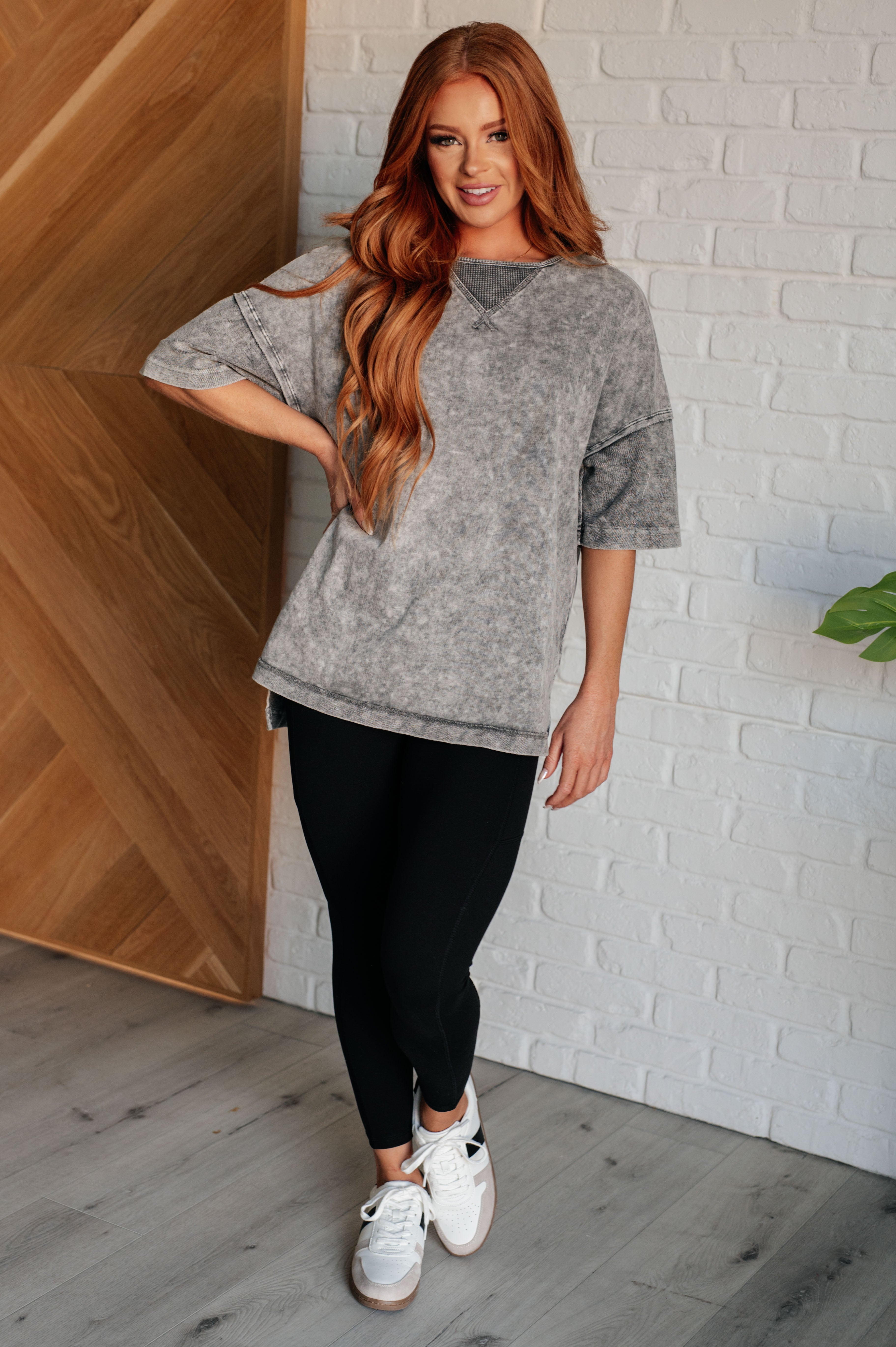 Unbothered Mineral Wash Top in Grey - Charming Charlie