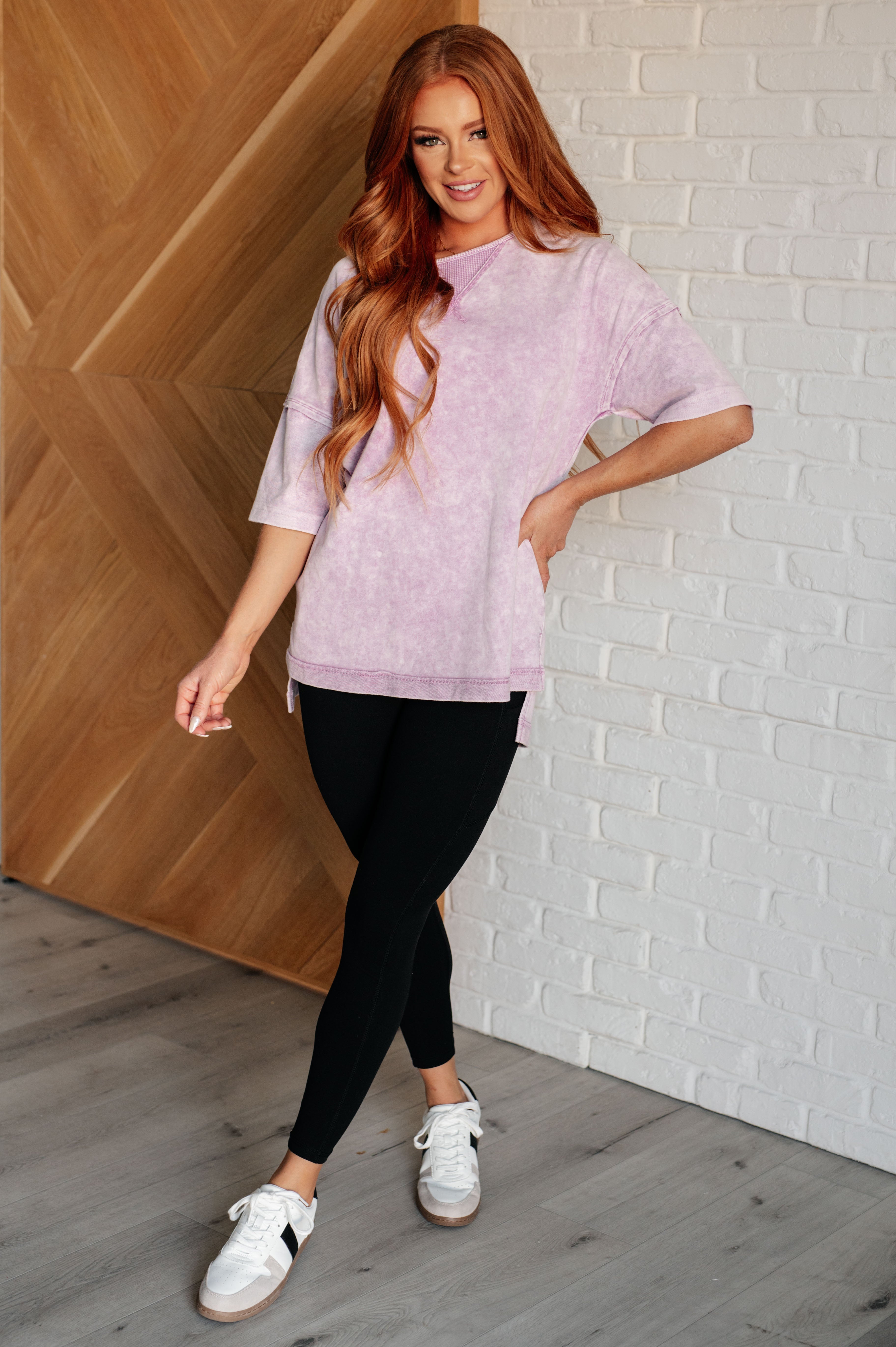 Unbothered Mineral Wash Top in Orchid Petal - Charming Charlie