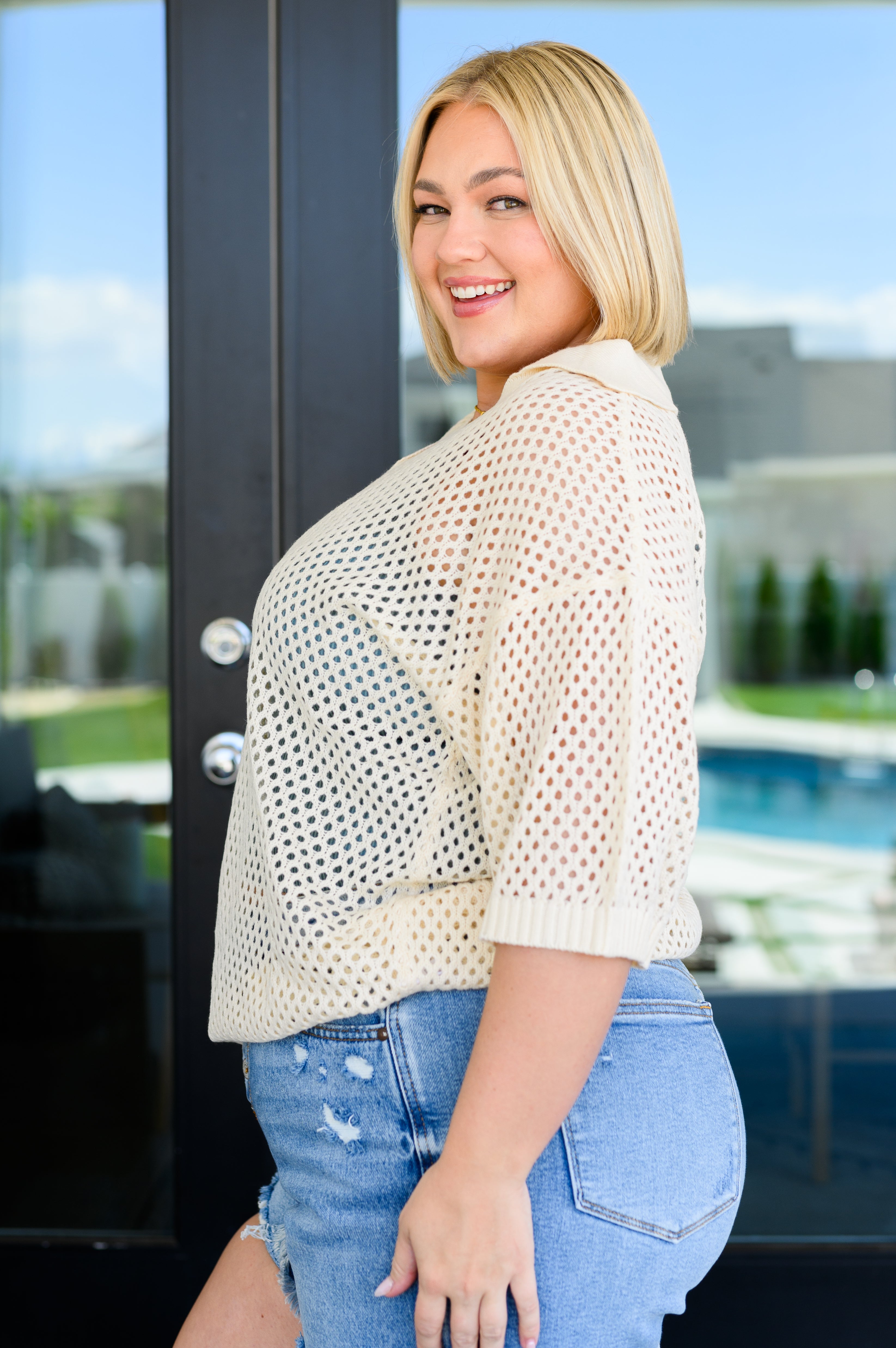 Under The Boardwalk Fishnet Collared Top - Charming Charlie