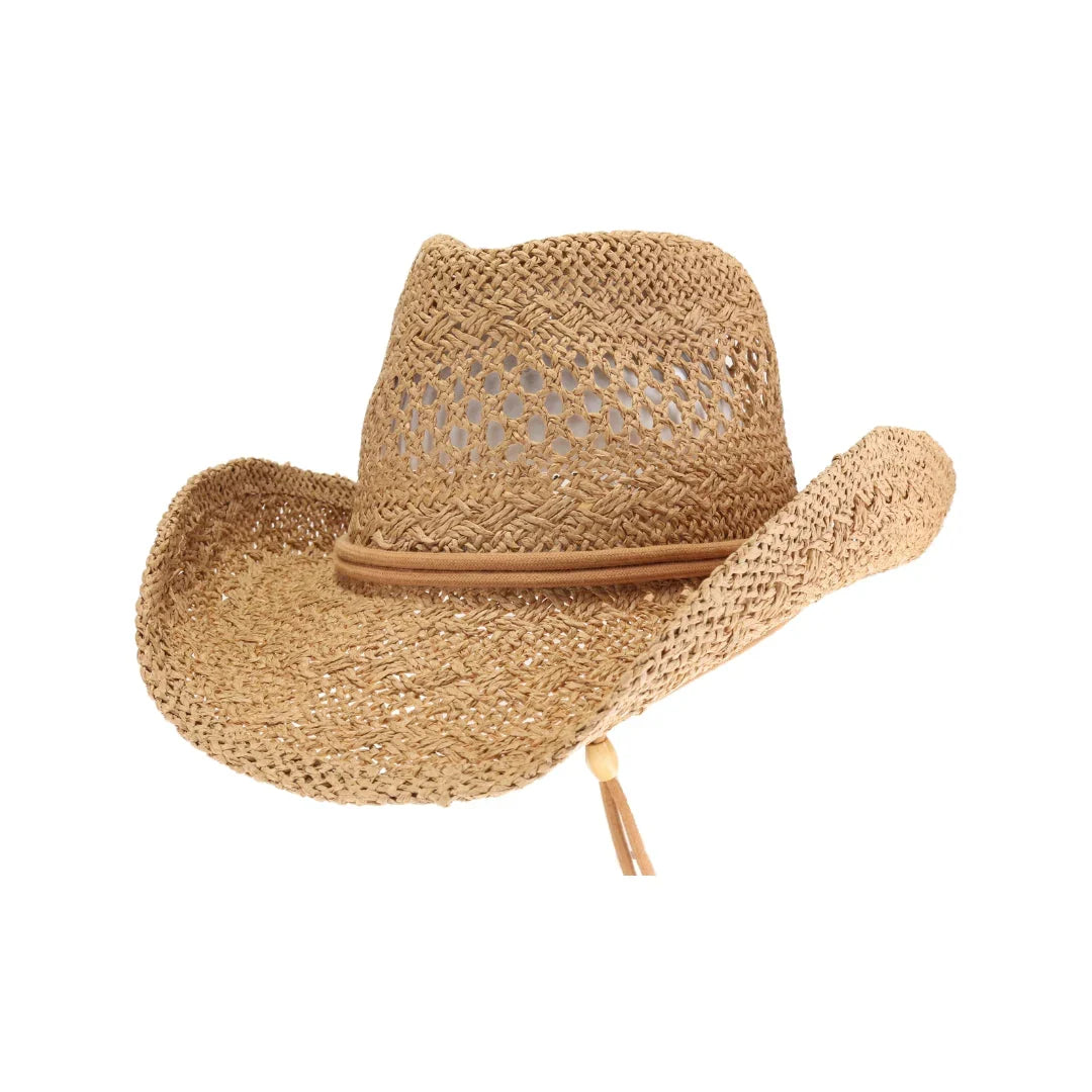 Dark Natural C.C solid cowboy hat with open weave and chin strap