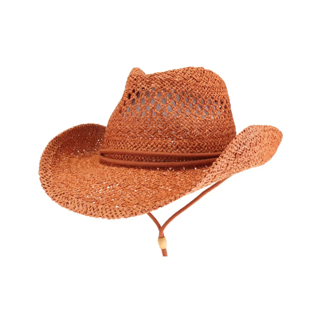 Rust C.C solid cowboy hat with open weave and chin strap