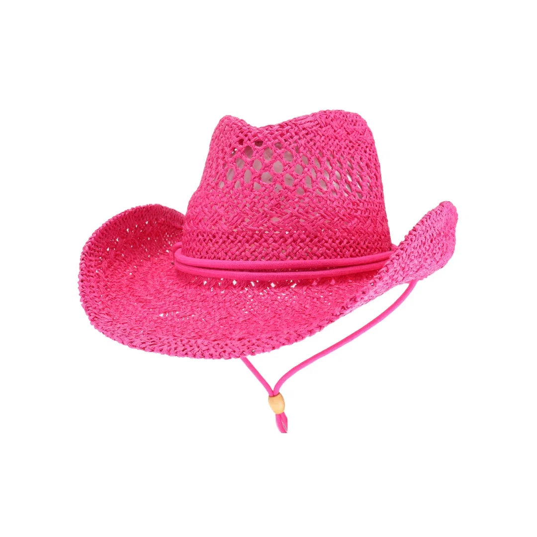 Hot pink C.C solid cowboy hat with open weave and chin strap
