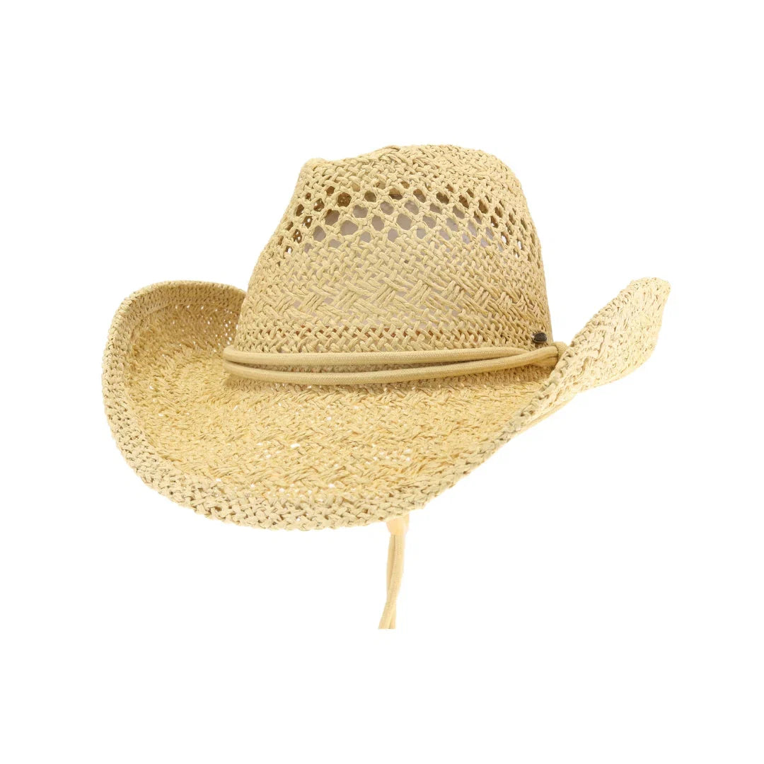 Natural C.C solid cowboy hat with open weave and chin strap
