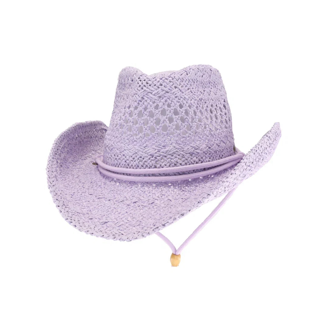 Lavender C.C solid cowboy hat with open weave and chin strap