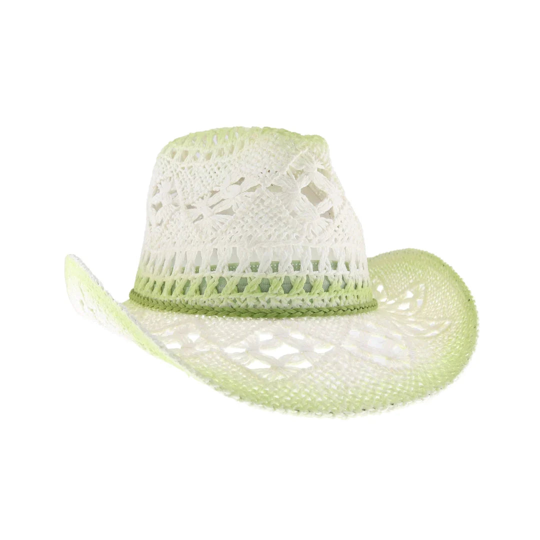 ombre open weave cowboy hat by C.C in white and green with curved brim