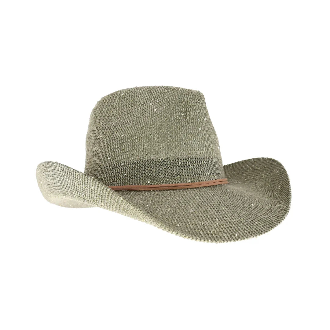 sage C.C brand sequin cowboy hat with curved brim and sparkly finish