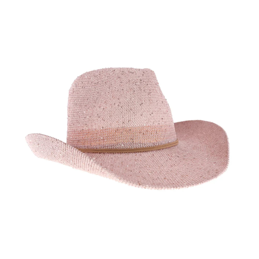 Rose C.C brand sequin cowboy hat with curved brim and sparkly finish
