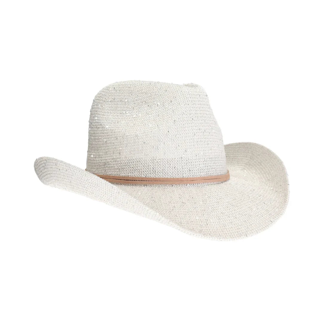 Pearl C.C brand sequin cowboy hat with curved brim and sparkly finish