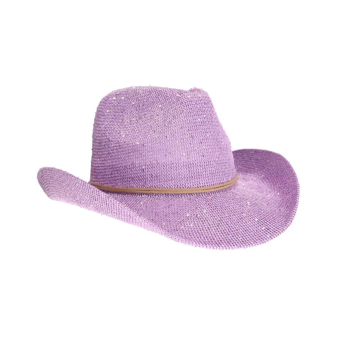 Lavender C.C brand sequin cowboy hat with curved brim and sparkly finish