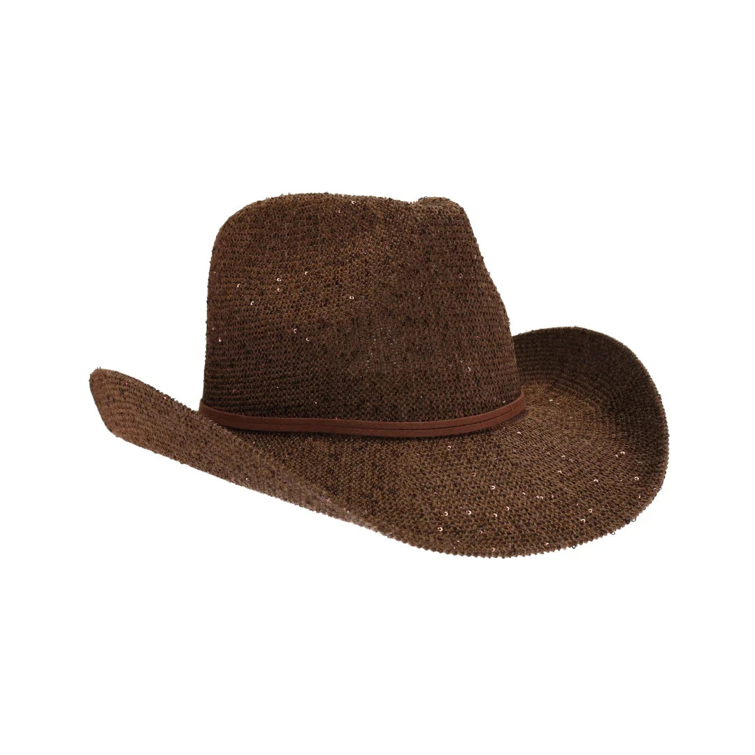 Chocolate C.C brand sequin cowboy hat with curved brim and sparkly finish