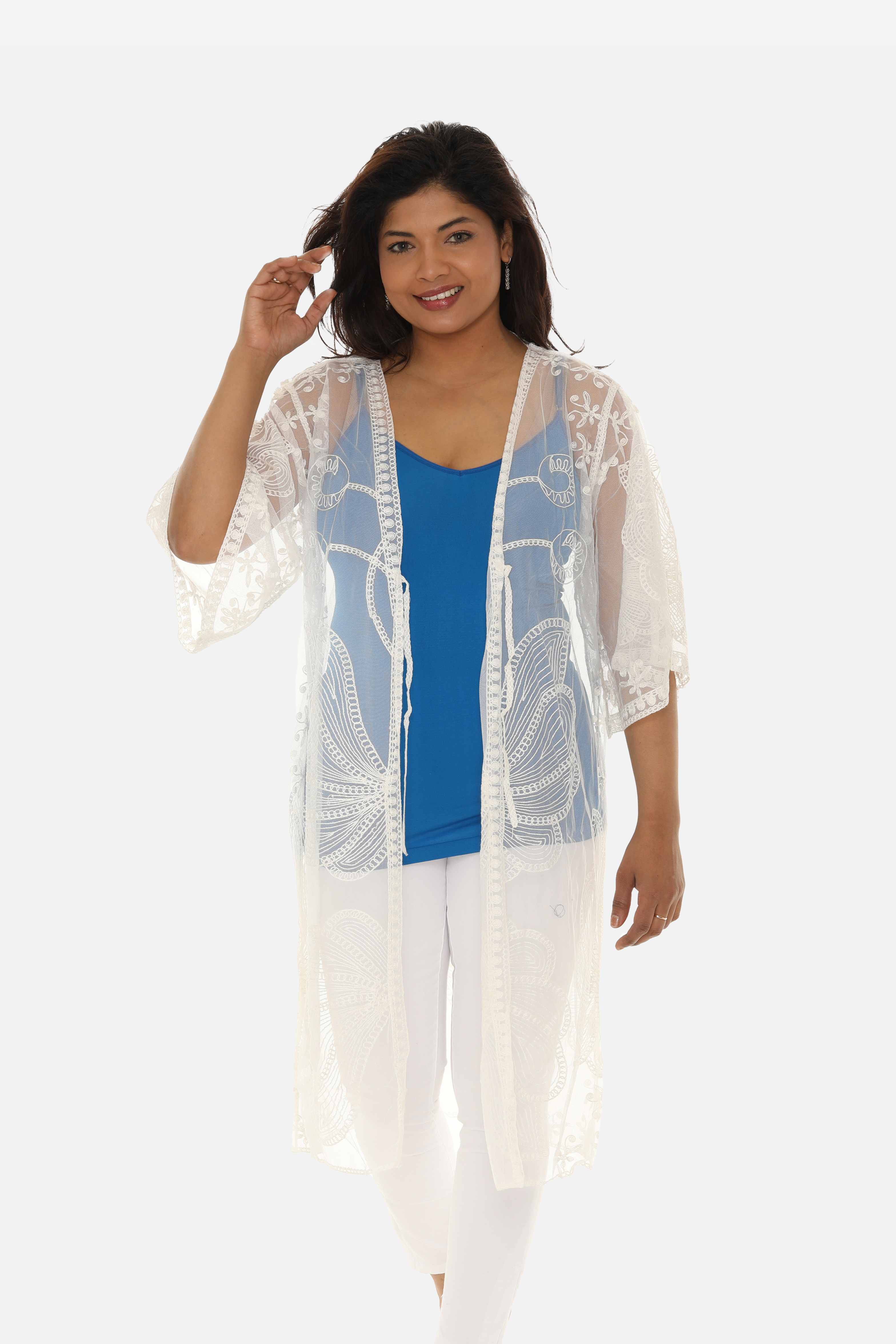 Butterfly Pattern Long Cover-Up with Tie-Knot Closure - Charming Charlie