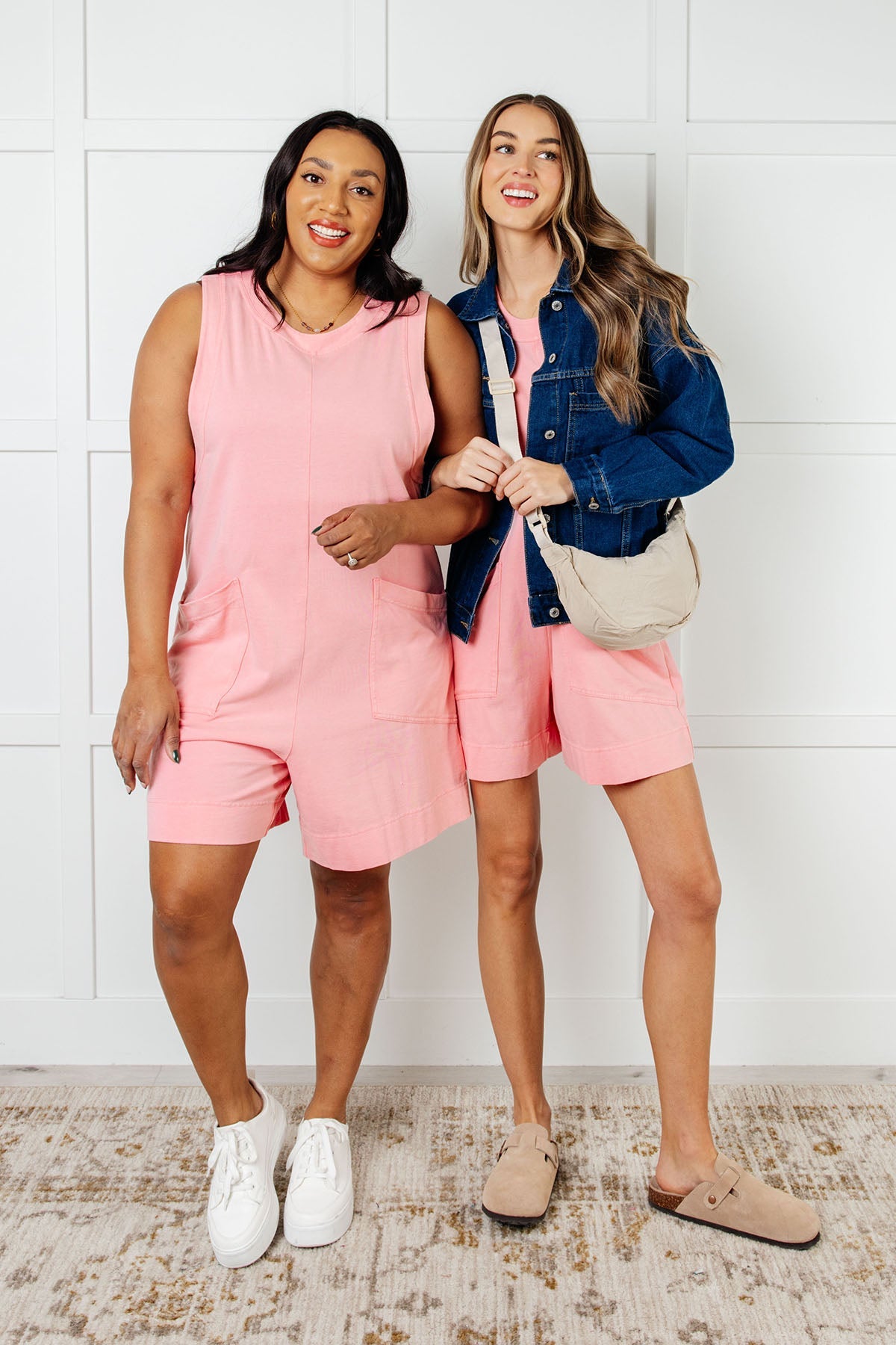 Up and Running Mineral Wash Romper in Coral Pink - Charming Charlie