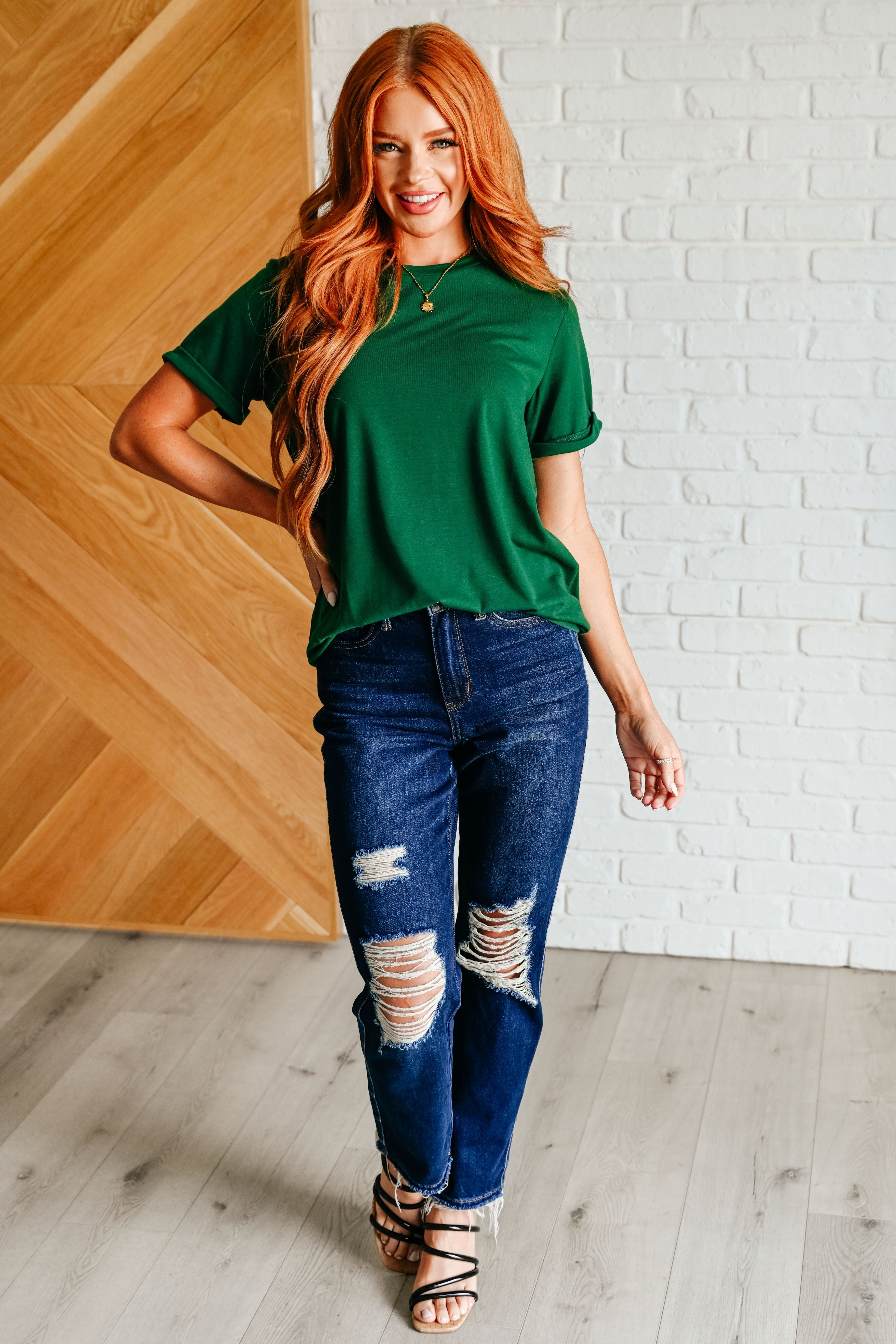 Uptown Crew T-Shirt in Green - Charming Charlie