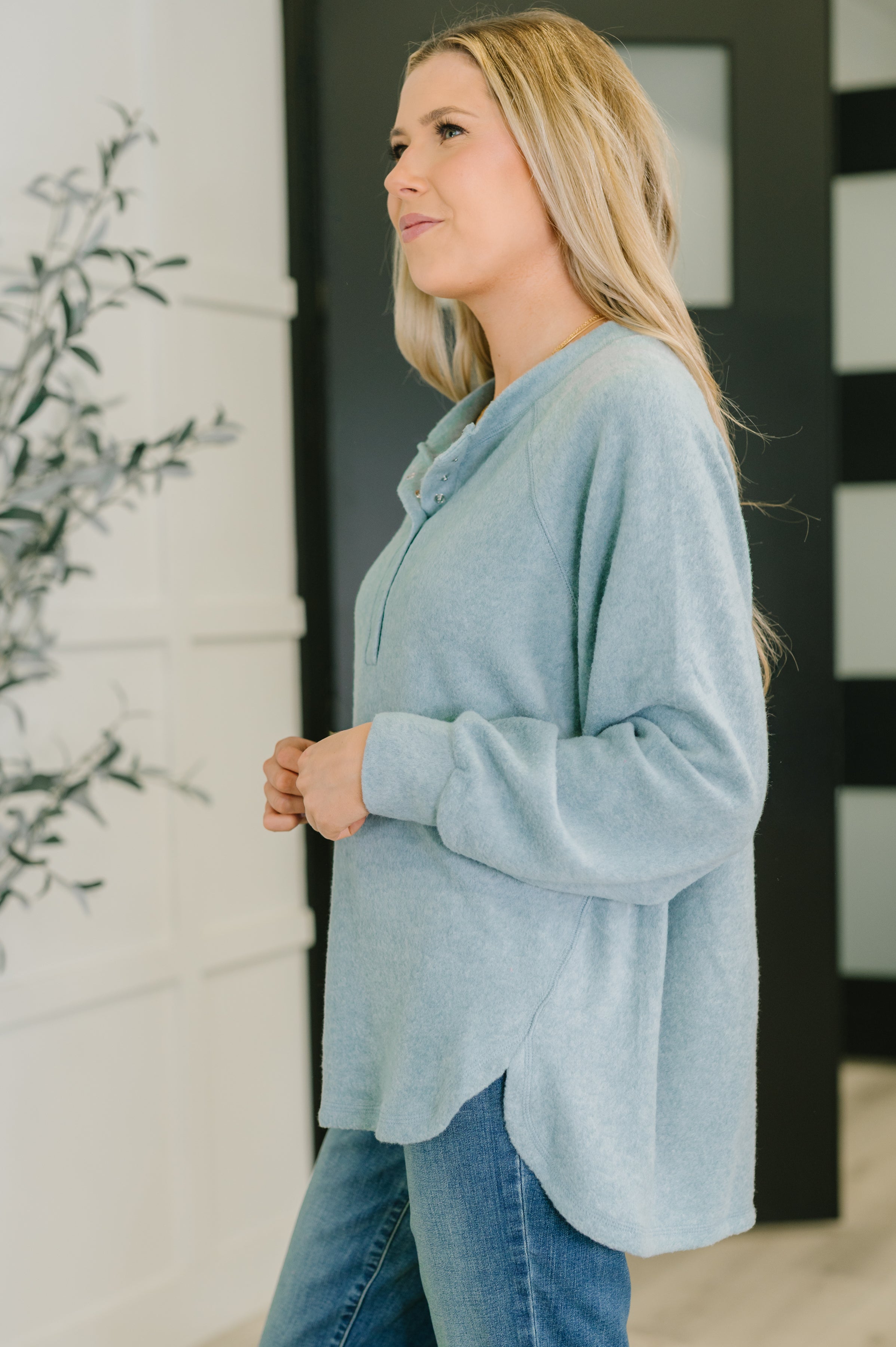 Urban Flux Scooped Hi-Low Long Pullover in Blue Grey - Charming Charlie