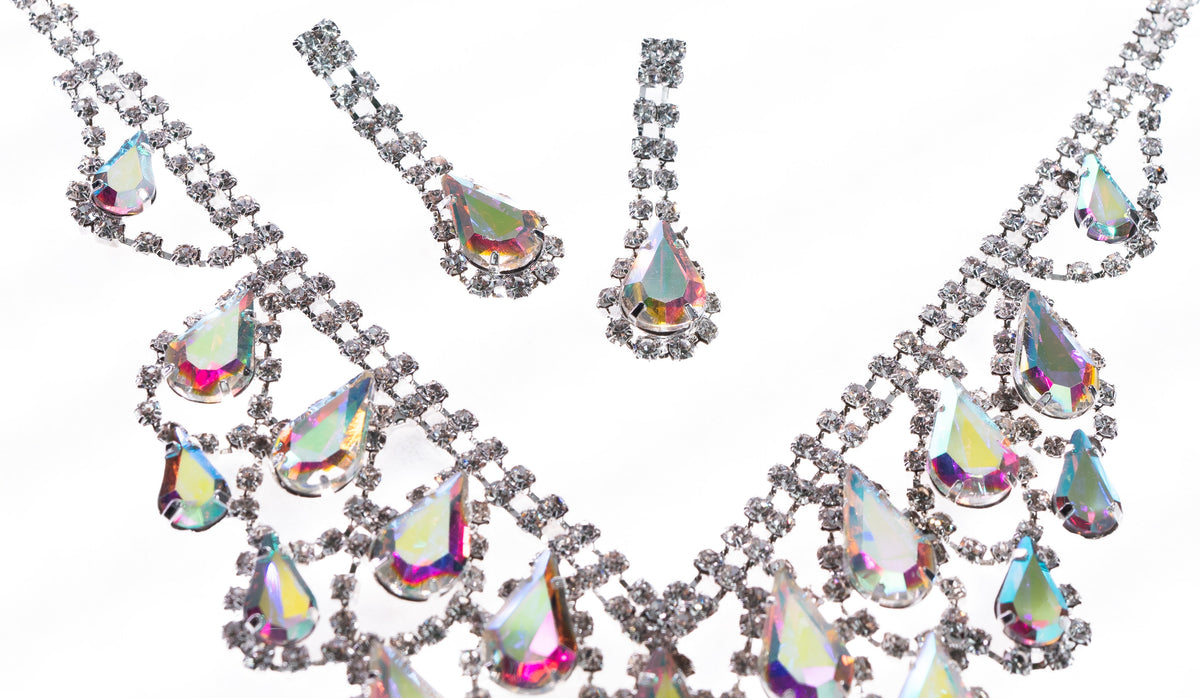 Rhinestone Silver Social Necklace and Earring Set - Charming Charlie