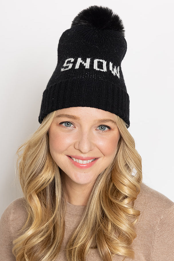 Snow Verbiage Faux Fur Pom Beanie - Charming Charlie