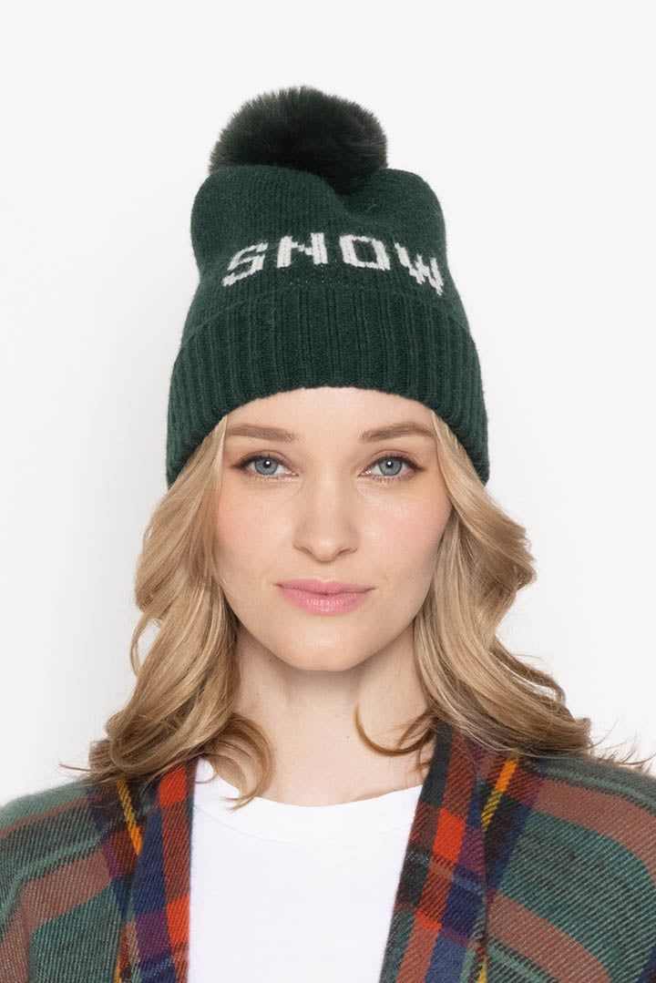 Snow Verbiage Faux Fur Pom Beanie - Charming Charlie