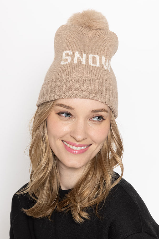 Snow Verbiage Faux Fur Pom Beanie - Charming Charlie