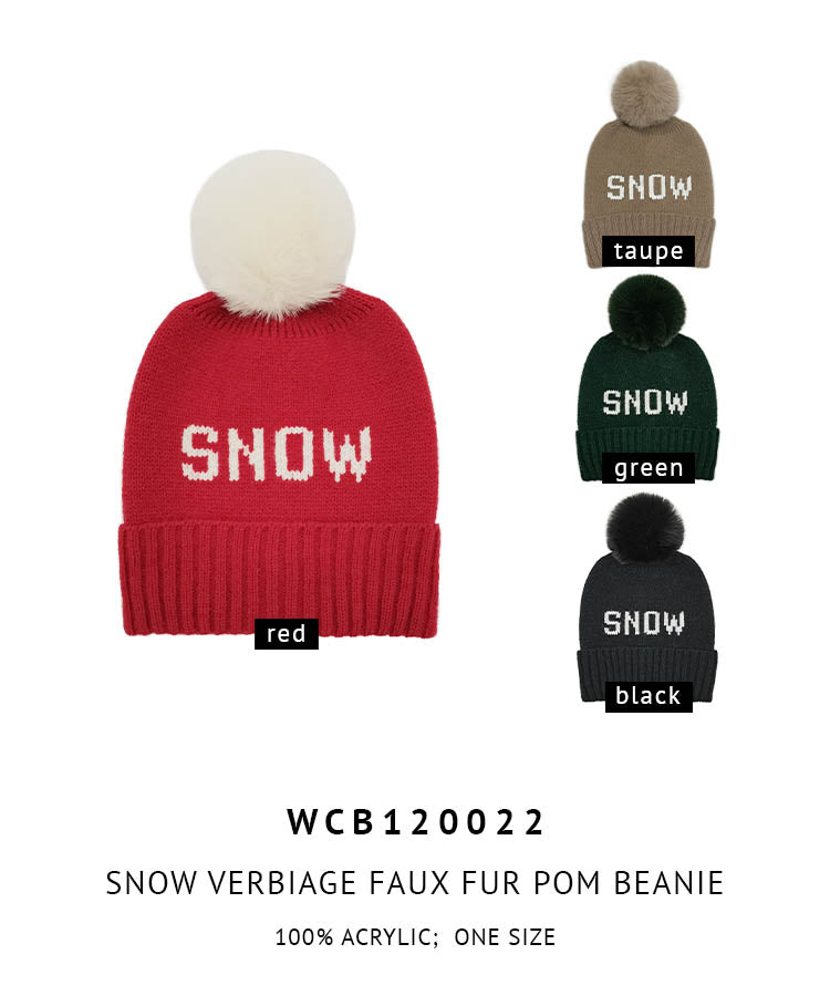 Snow Verbiage Faux Fur Pom Beanie - Charming Charlie