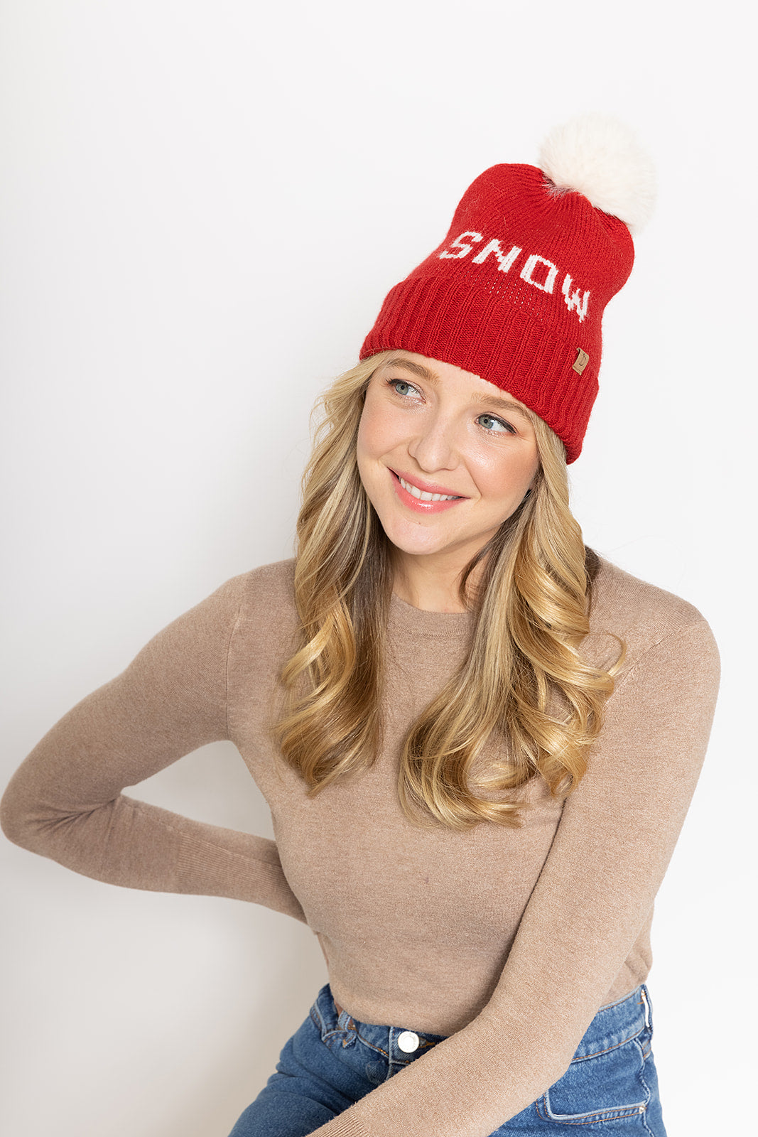 Snow Verbiage Faux Fur Pom Beanie - Charming Charlie