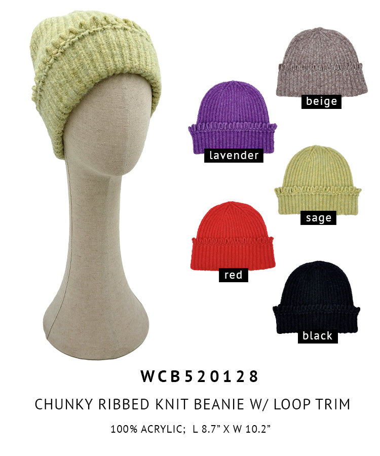 Chunky Ribbed Knit Beanie with Loop Trim - Charming Charlie
