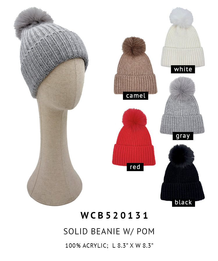 Solid Beanie with Pom - Charming Charlie
