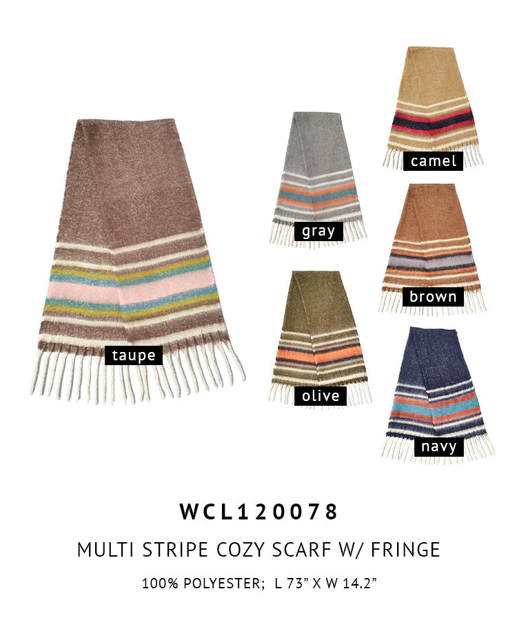 Multi Stripe Cozy Scarf With Fringe - Charming Charlie